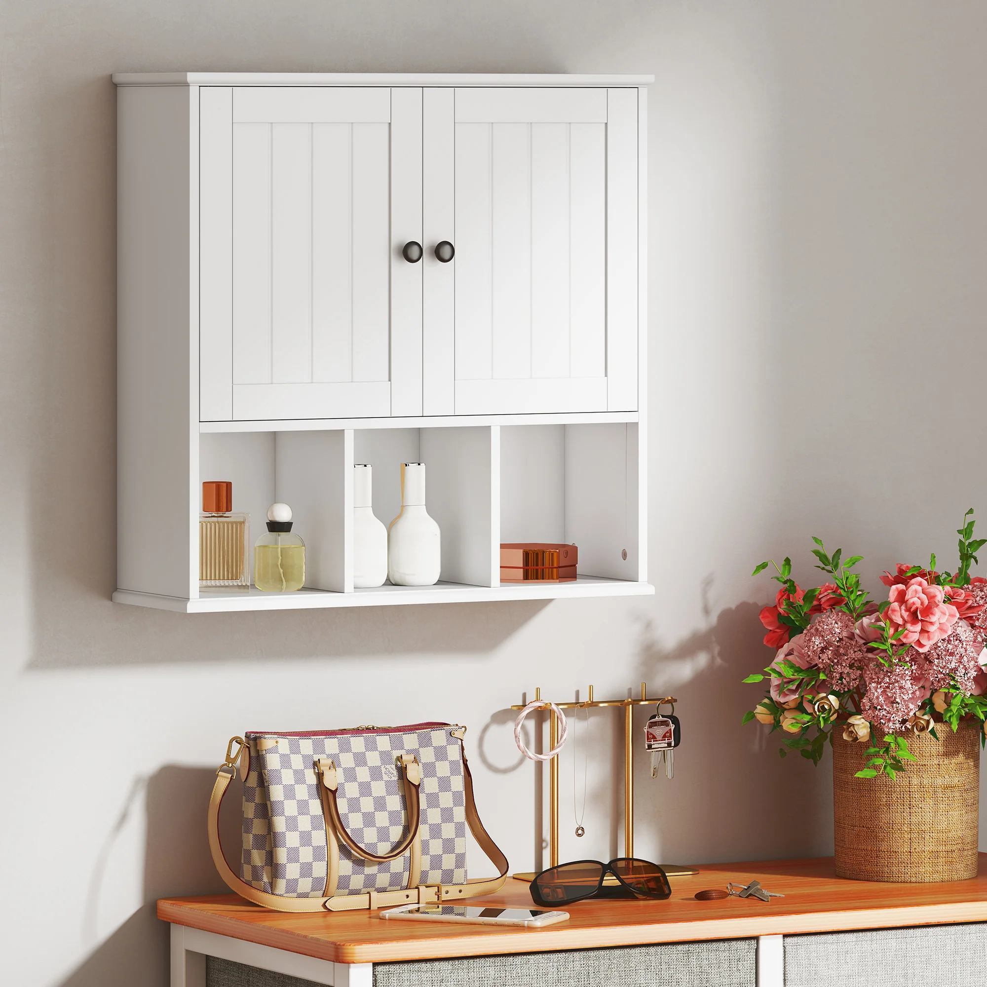 HOMCOM Bathroom Wall Cabinet, Medicine Cabinet with Open Compartments, Shelf - Image 9