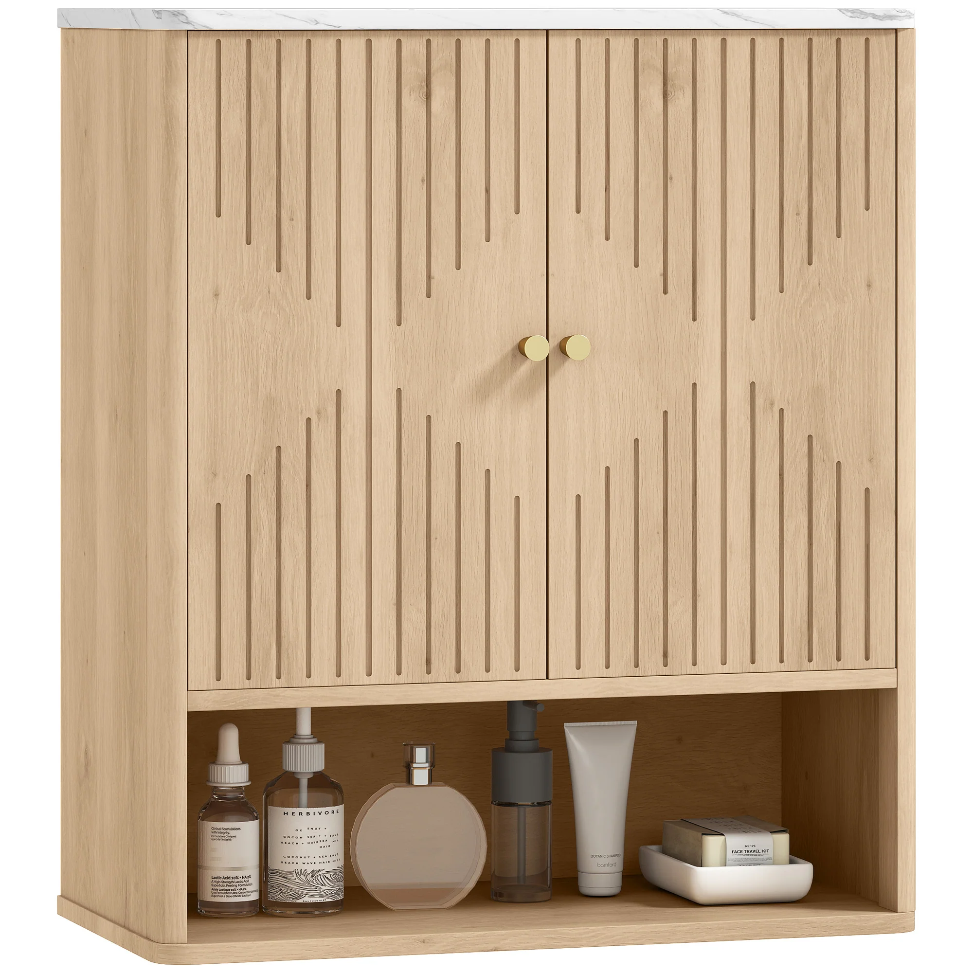 HOMCOM Bathroom Wall Cabinet With Adjustable Shelf And Open Shelf, Oak