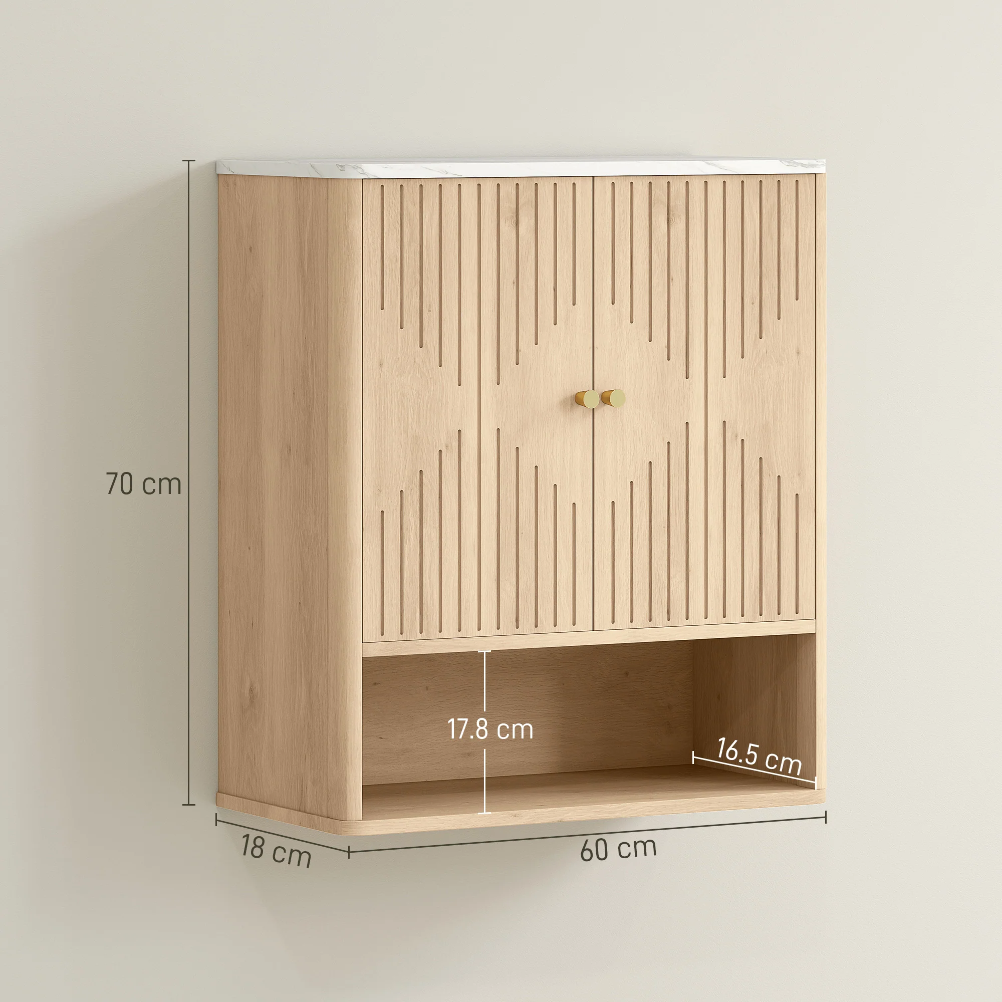 HOMCOM Bathroom Wall Cabinet With Adjustable Shelf And Open Shelf, Oak - Image 3