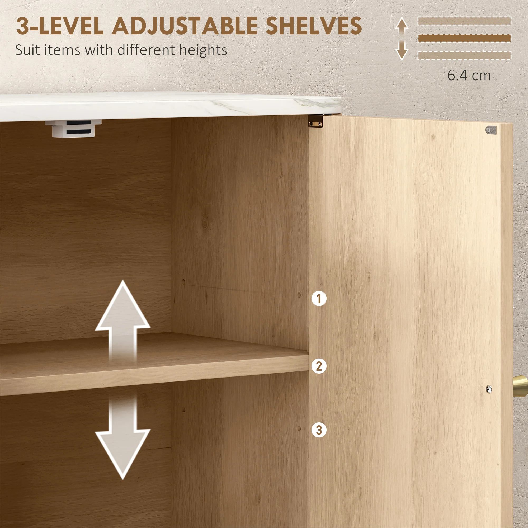 HOMCOM Bathroom Wall Cabinet With Adjustable Shelf And Open Shelf, Oak - Image 5