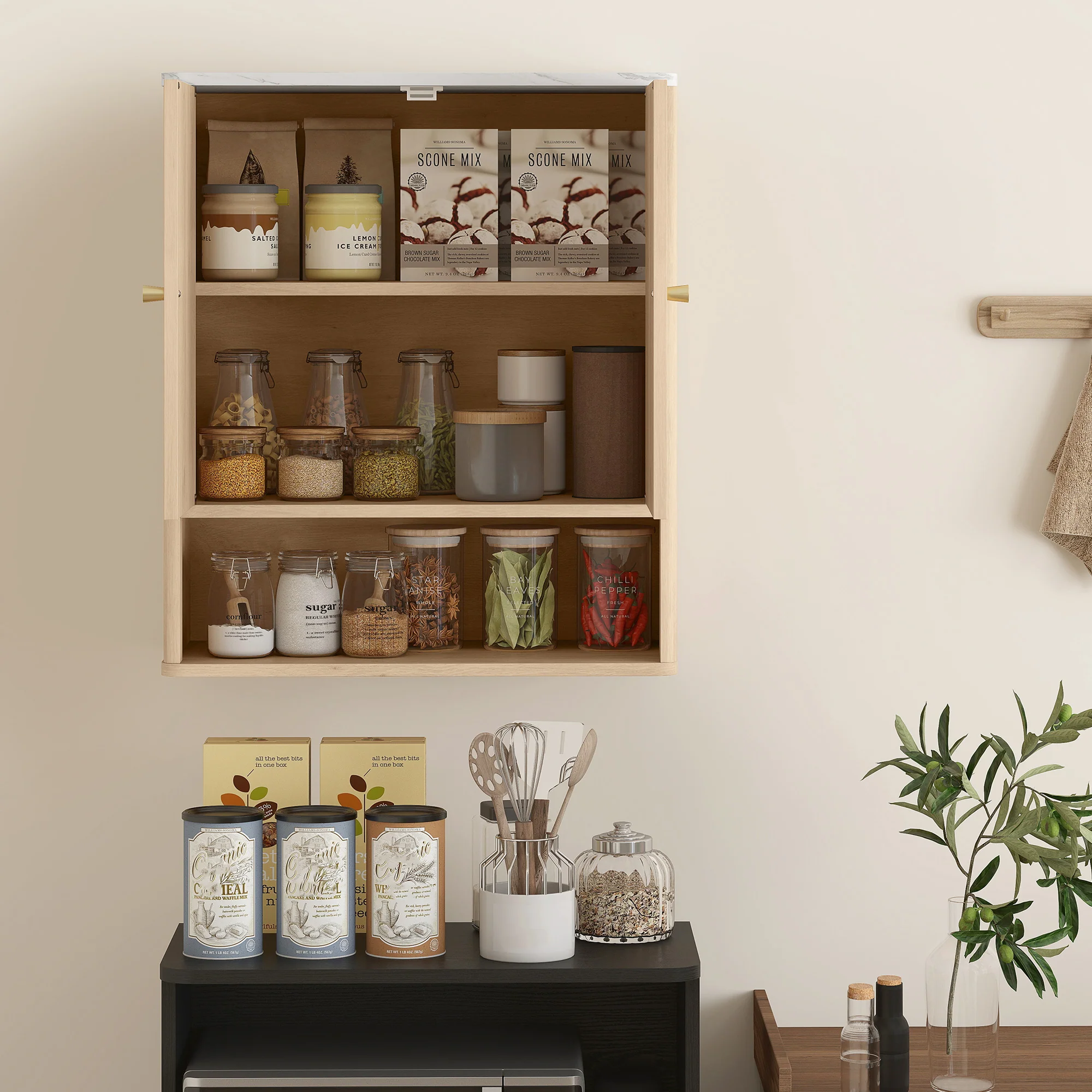 HOMCOM Bathroom Wall Cabinet With Adjustable Shelf And Open Shelf, Oak - Image 7