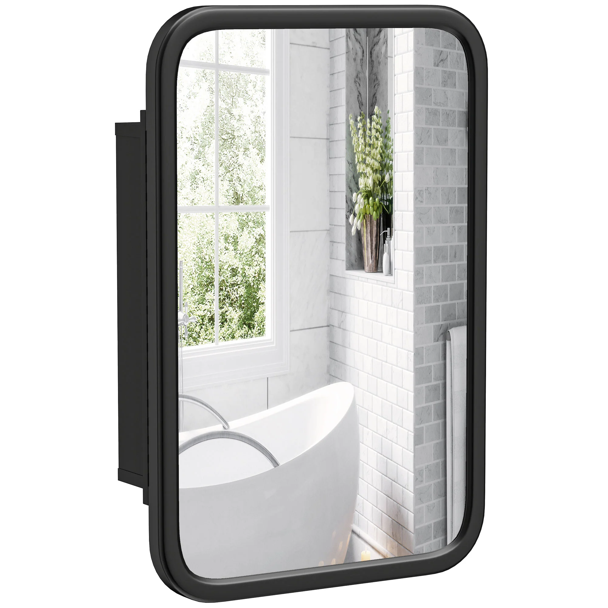 HOMCOM Bathroom Wall Cabinet With Mirror Black