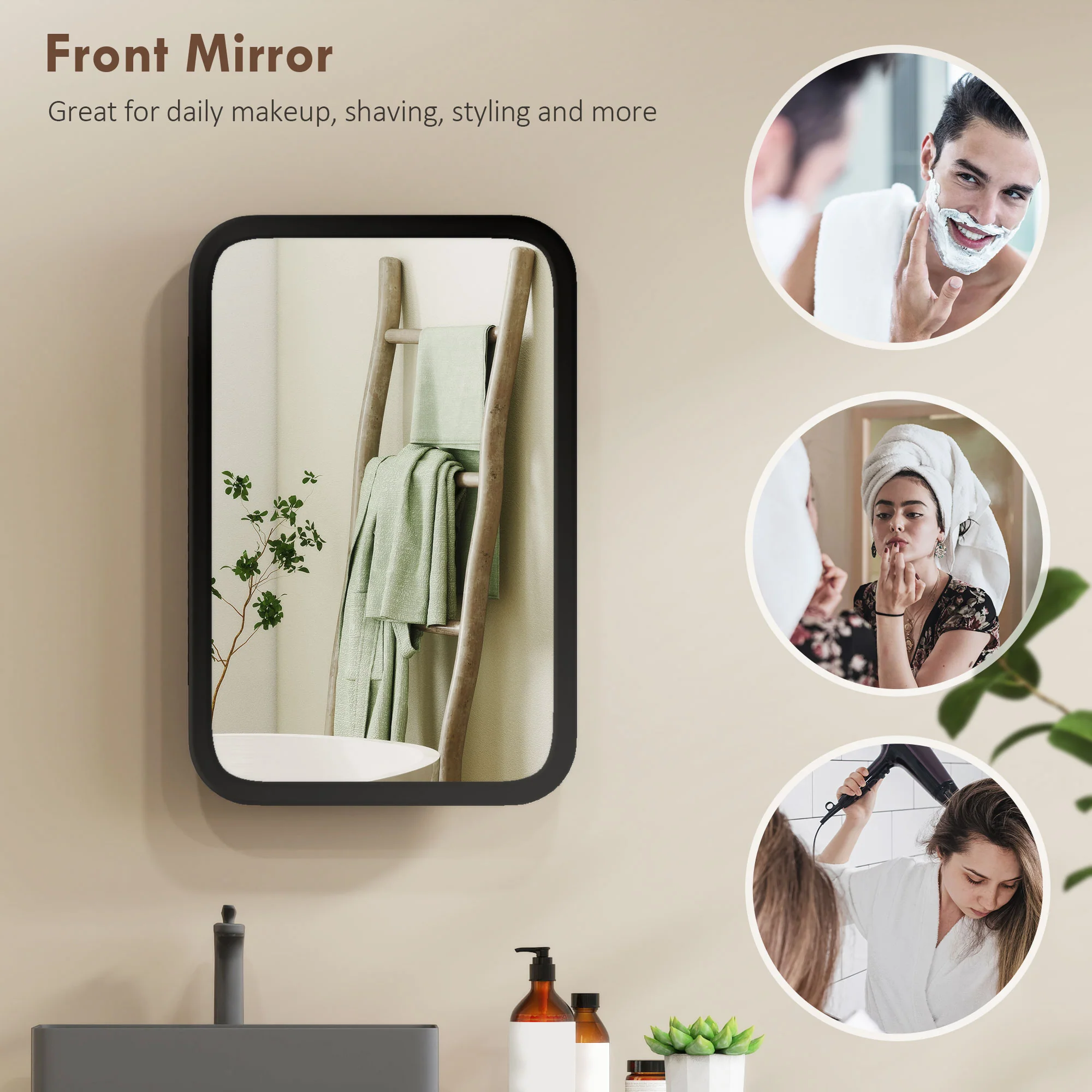 HOMCOM Bathroom Wall Cabinet With Mirror Black - Image 4