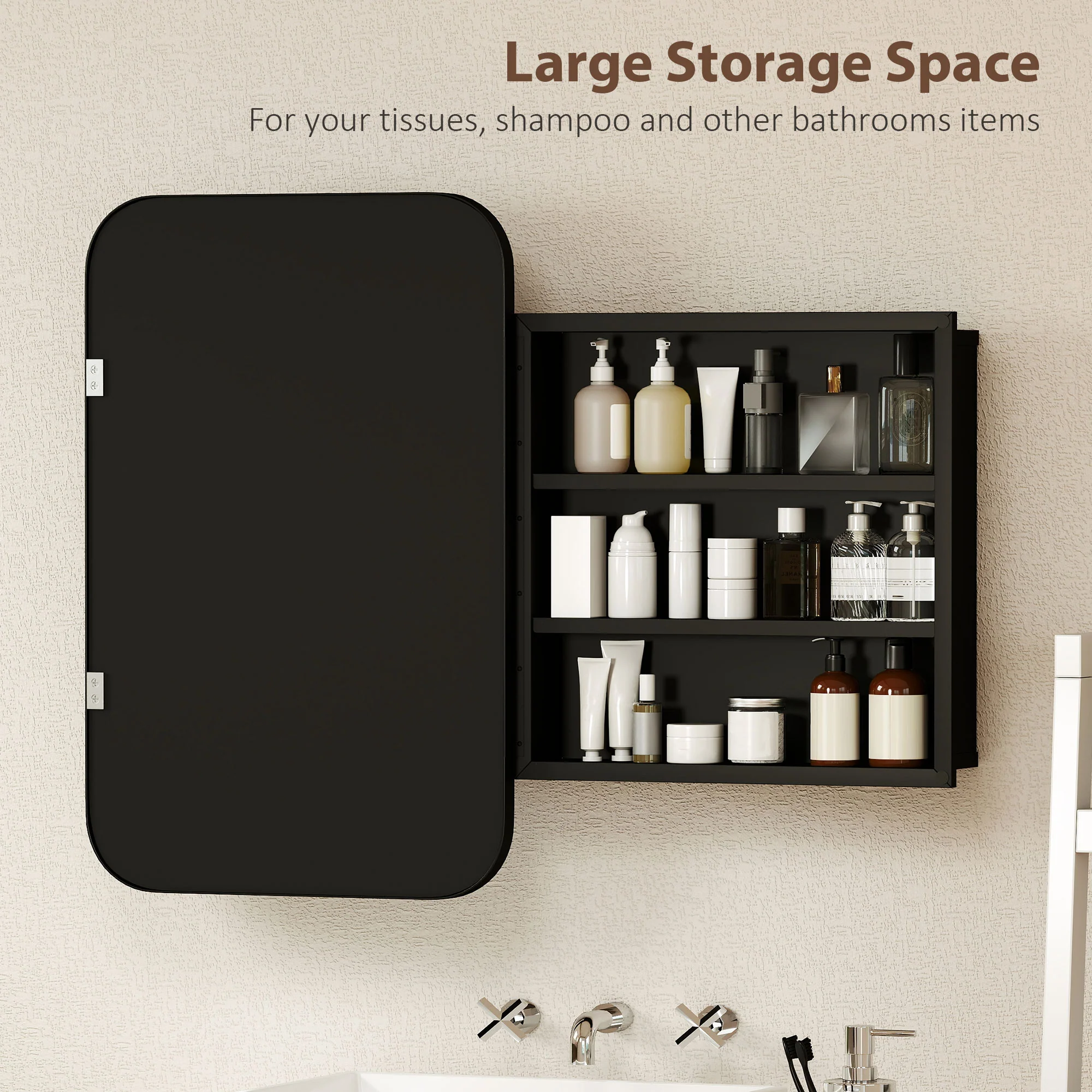 HOMCOM Bathroom Wall Cabinet With Mirror Black - Image 5