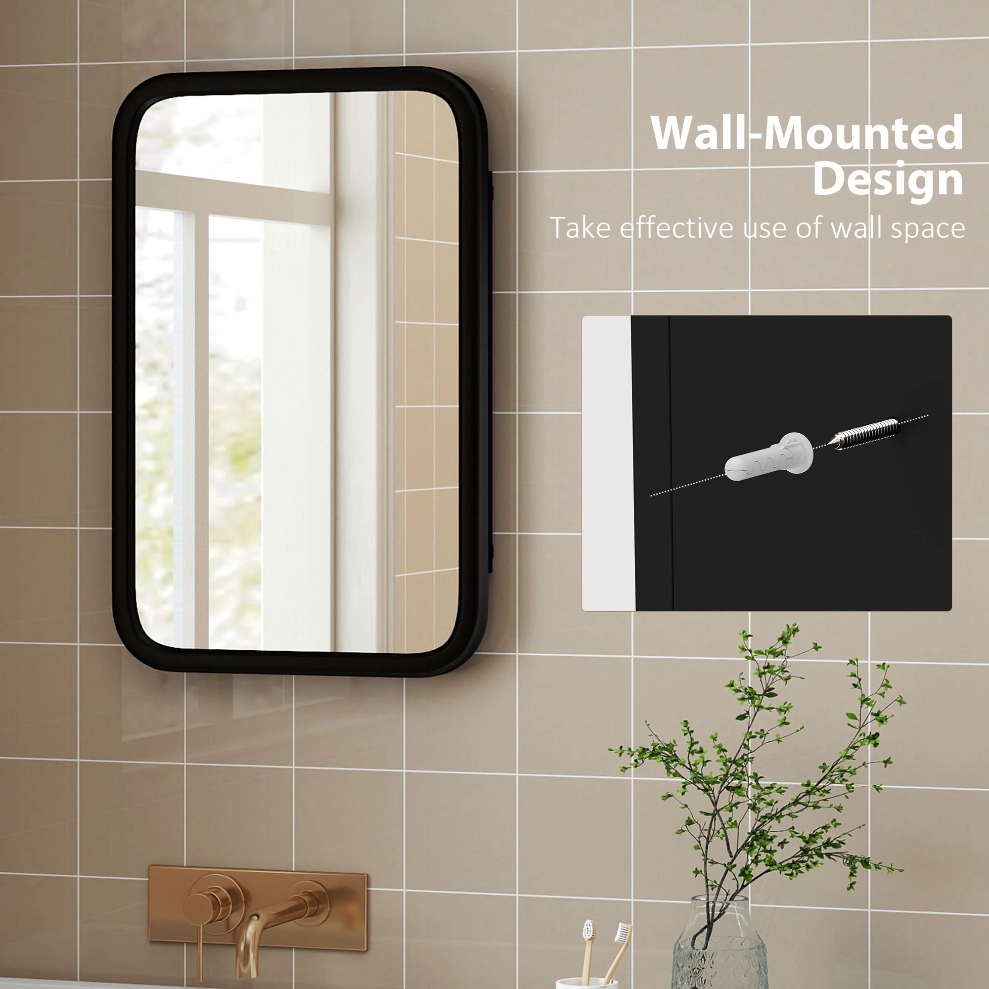 HOMCOM Bathroom Wall Cabinet With Mirror Black - Image 7