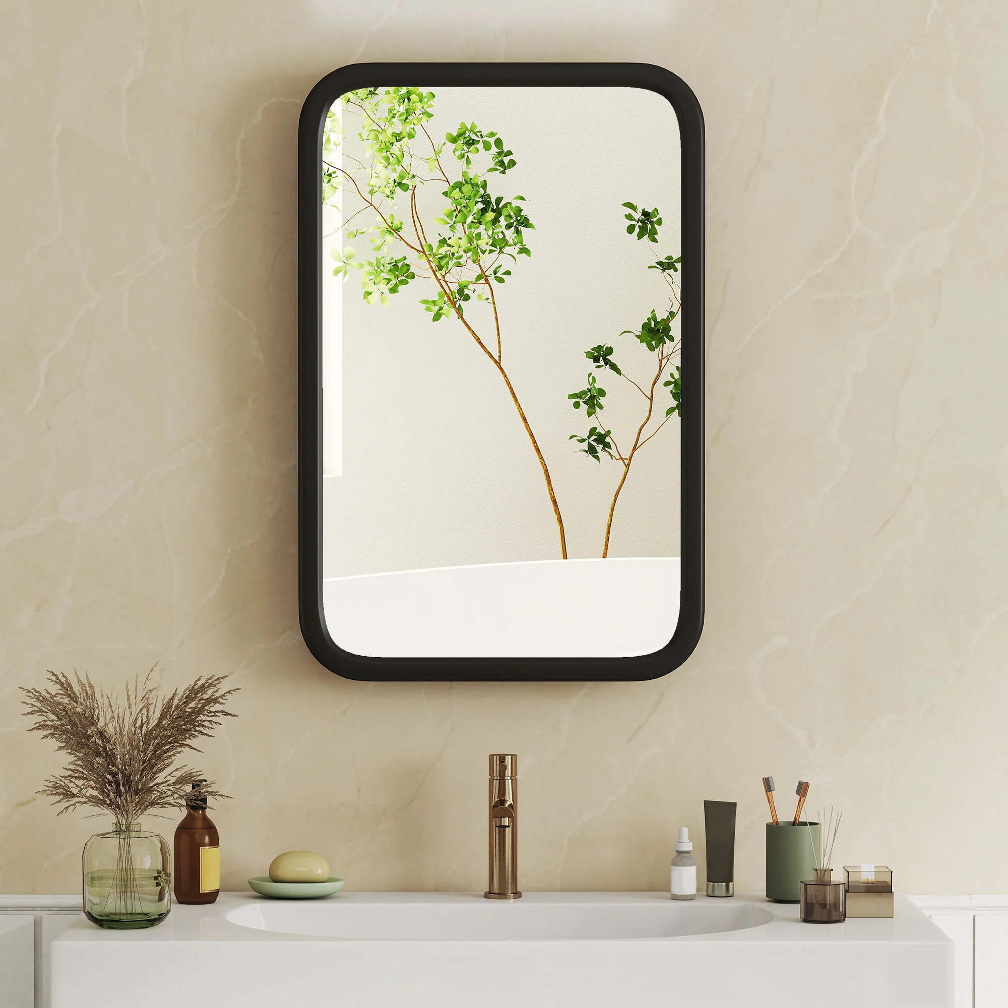 HOMCOM Bathroom Wall Cabinet With Mirror Black - Image 8