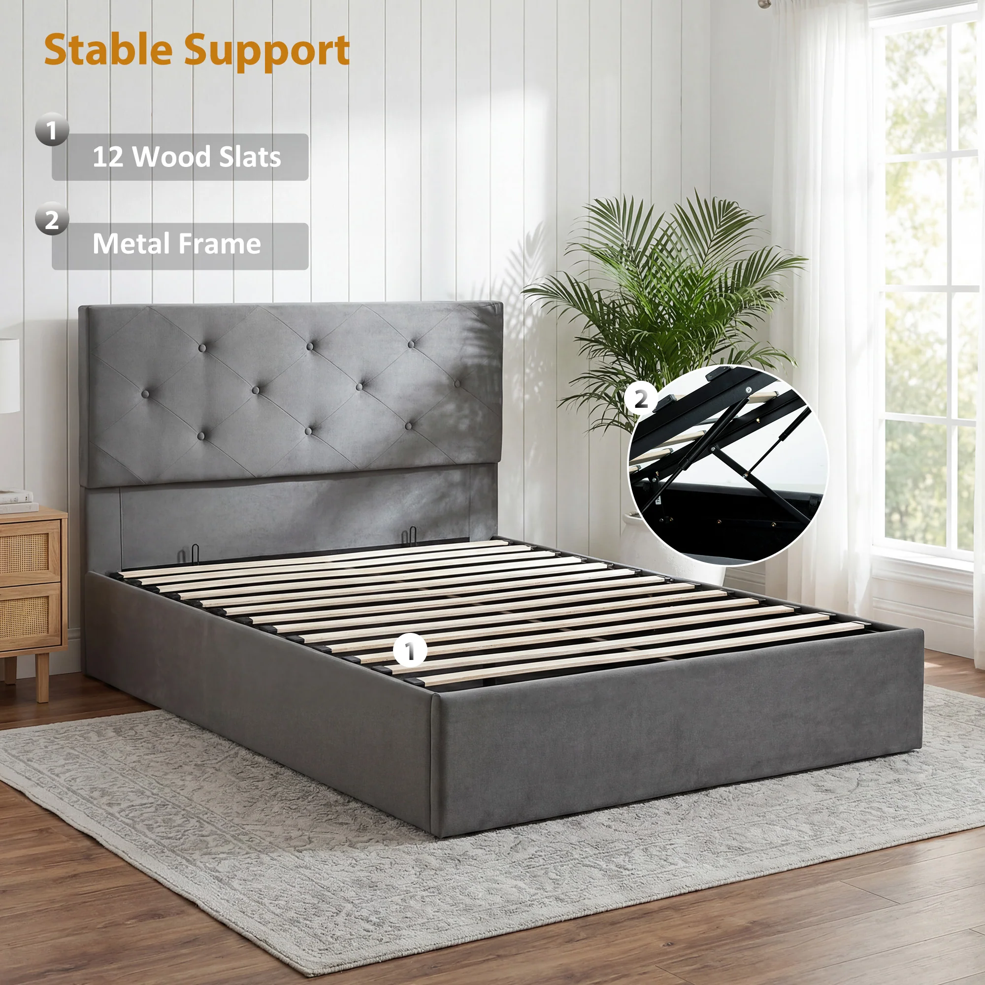HOMCOM Bed Frame Gas Side Lift Under Bed Storage - Image 16