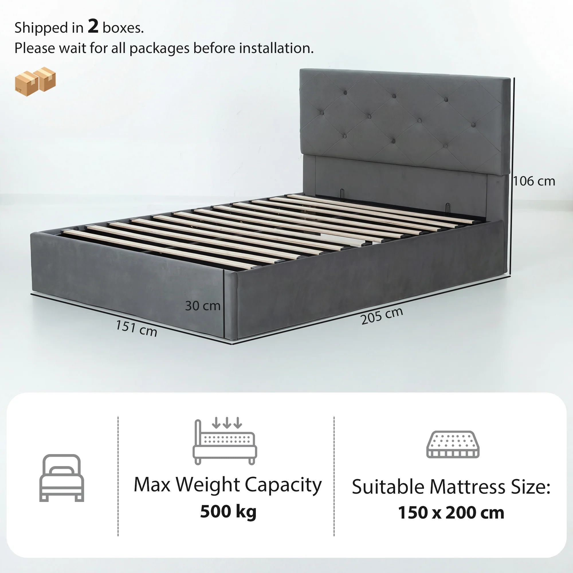 HOMCOM Bed Frame Gas Side Lift Under Bed Storage - Image 21