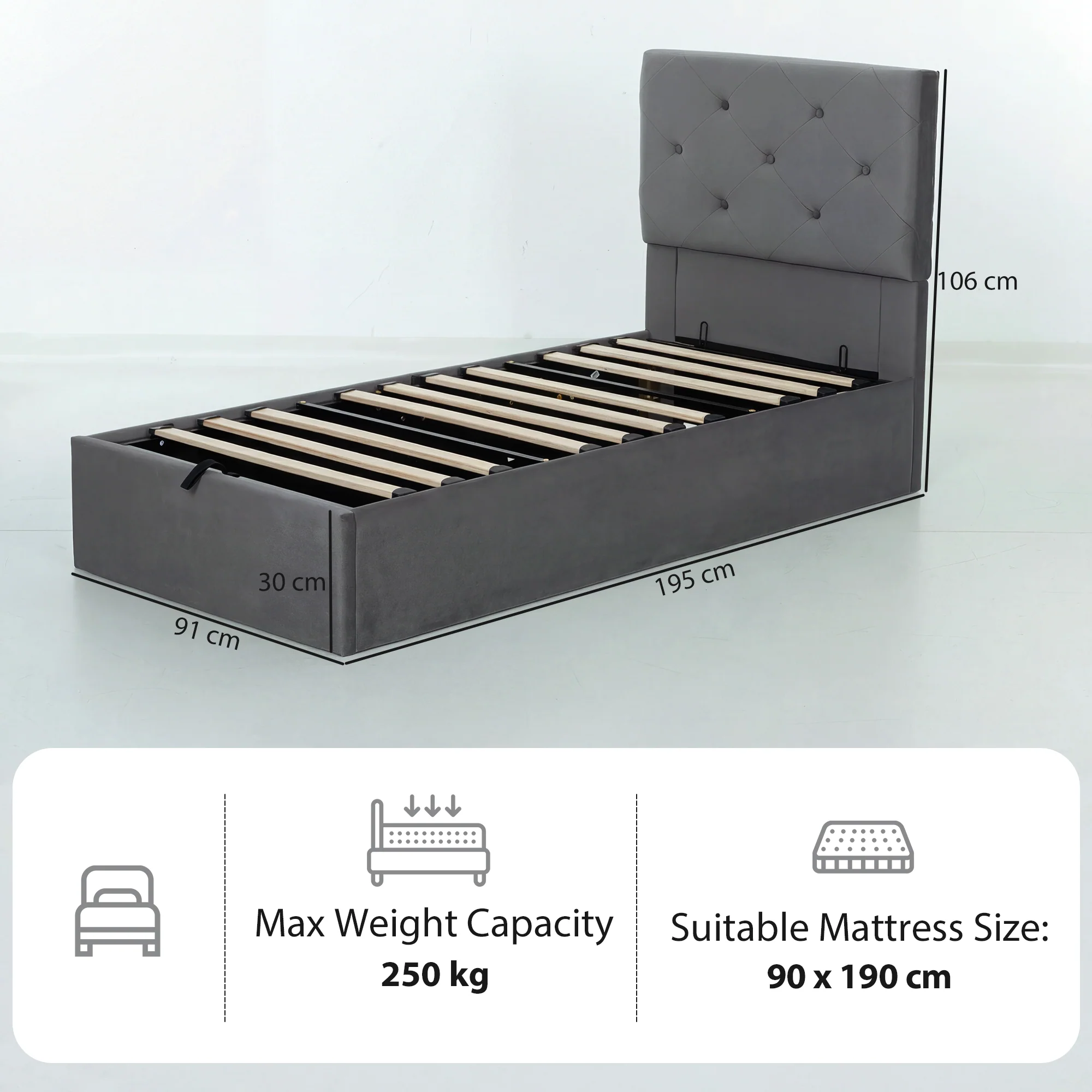 HOMCOM Bed Frame Gas Side Lift Under Bed Storage - Image 3