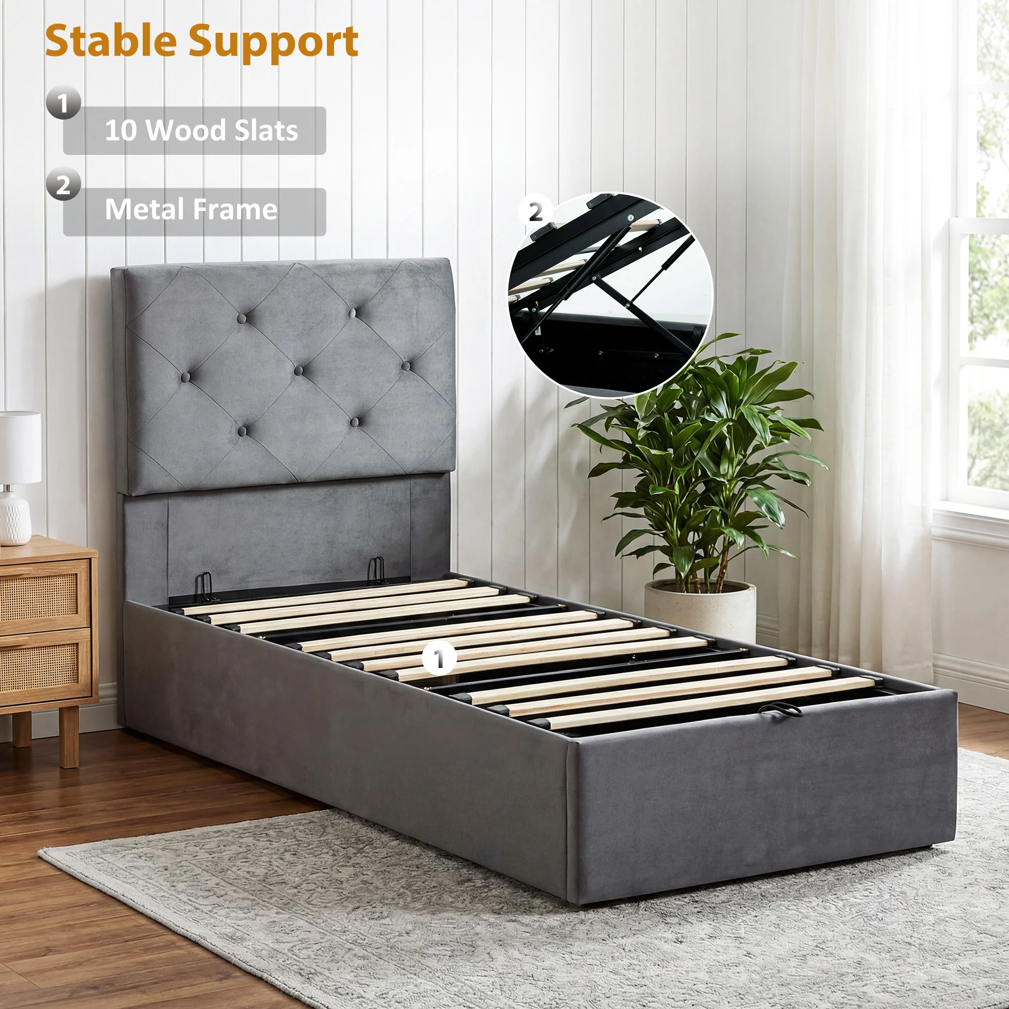 HOMCOM Bed Frame Gas Side Lift Under Bed Storage - Image 7
