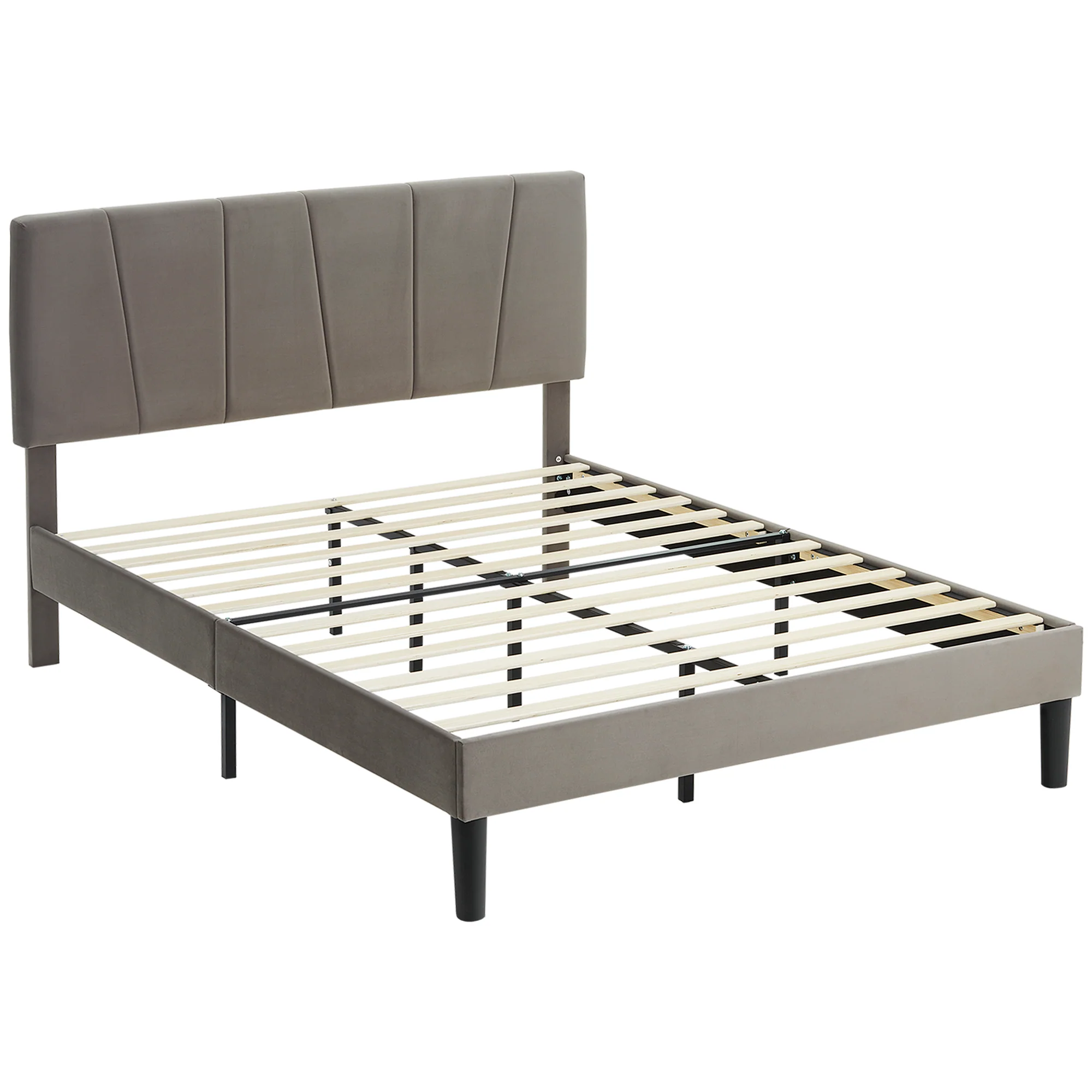 HOMCOM Bed Frame With 5-Level Adjustable Headboard Wooden Slats - Image 10