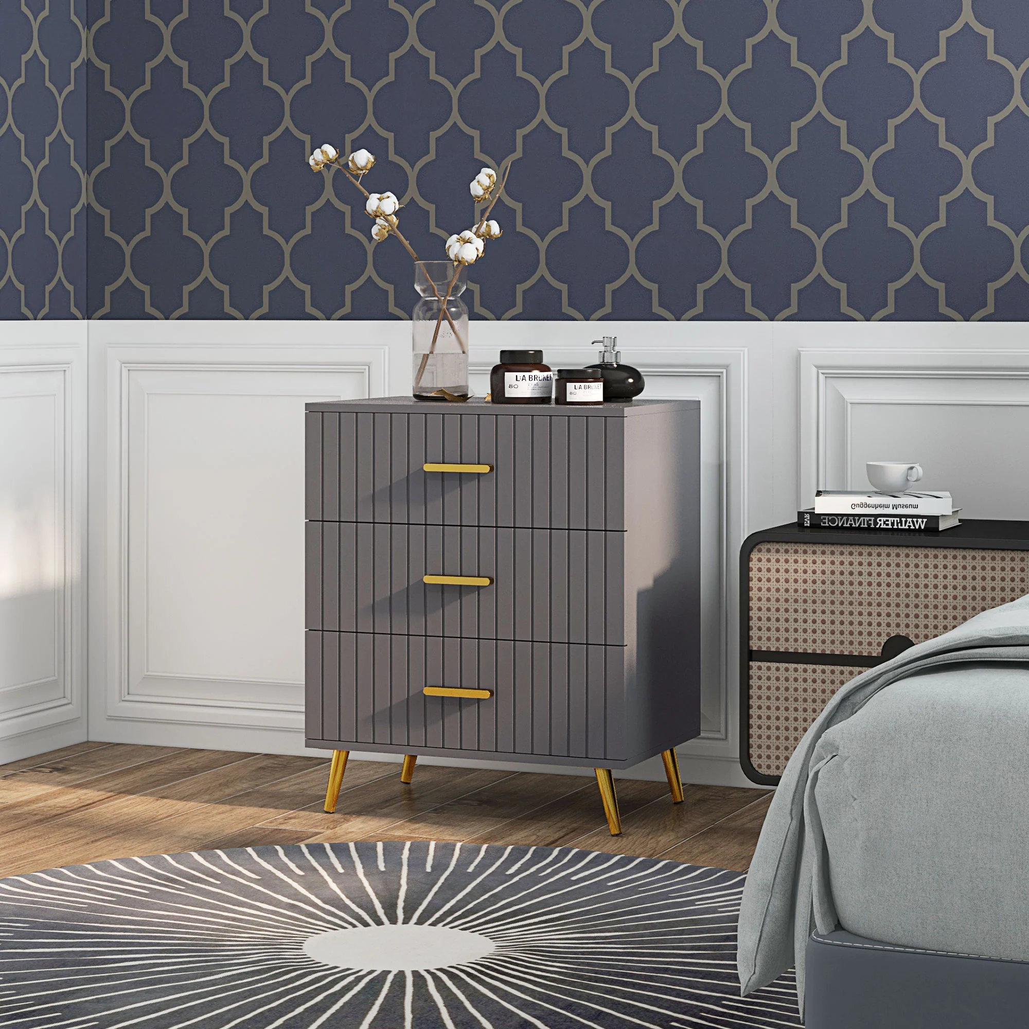 HOMCOM Bedroom Chest Of Drawers, 3-Drawer Dresser With Aluminium Legs - Image 2