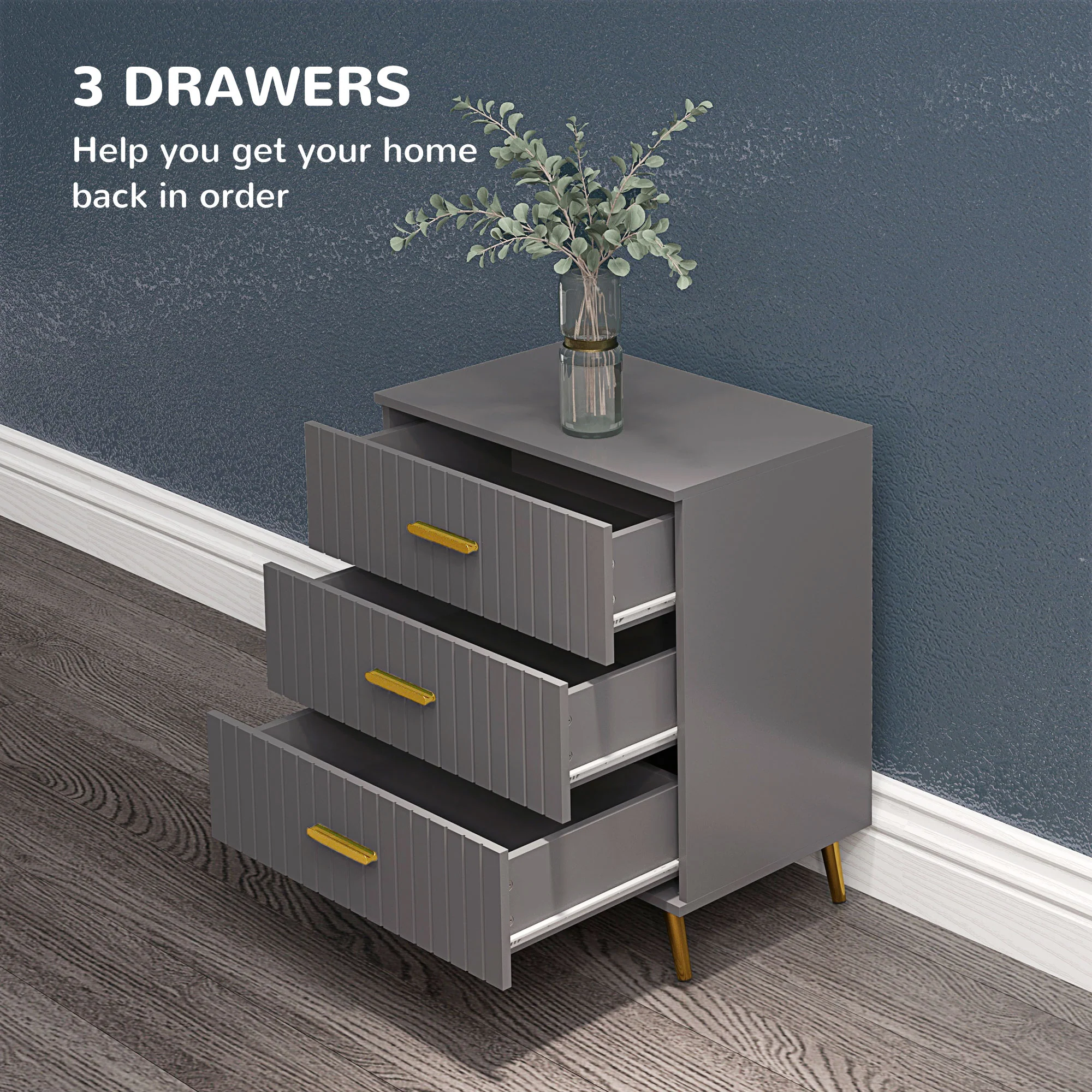HOMCOM Bedroom Chest Of Drawers, 3-Drawer Dresser With Aluminium Legs - Image 3