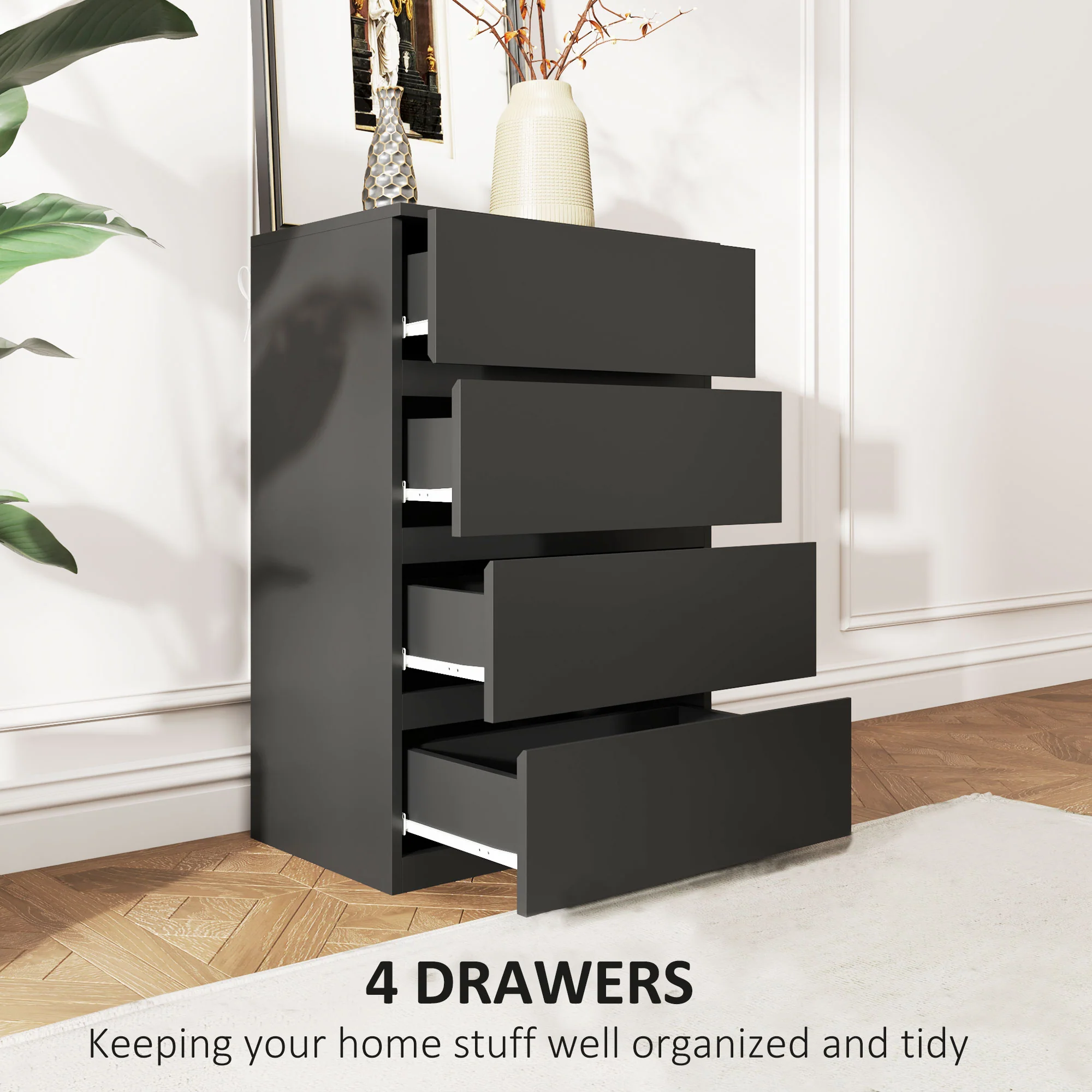 HOMCOM Bedroom Chest of Drawers, 4 Drawers Dresser, Drawer Unit - Image 3