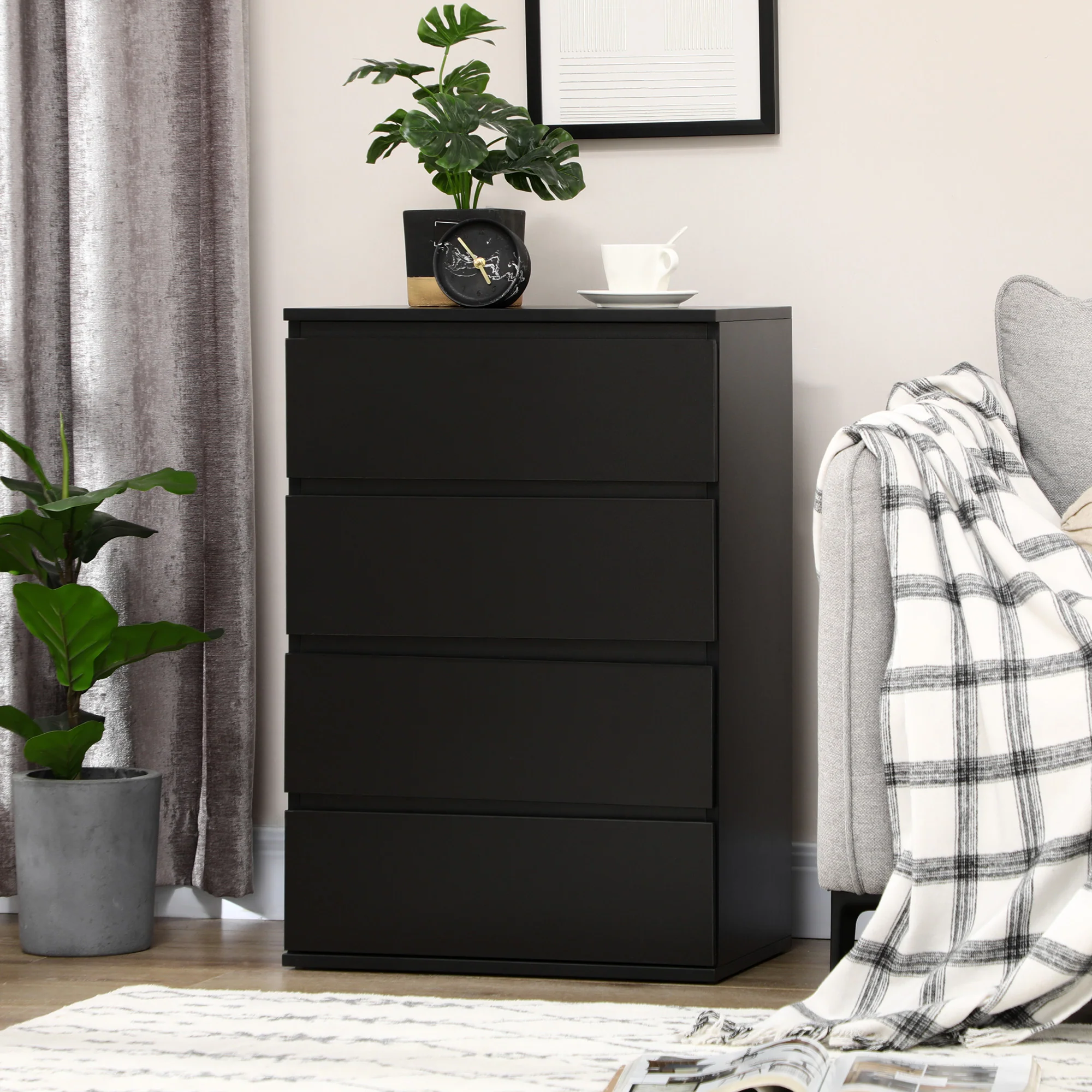 HOMCOM Bedroom Chest of Drawers, 4 Drawers Dresser, Drawer Unit - Image 2