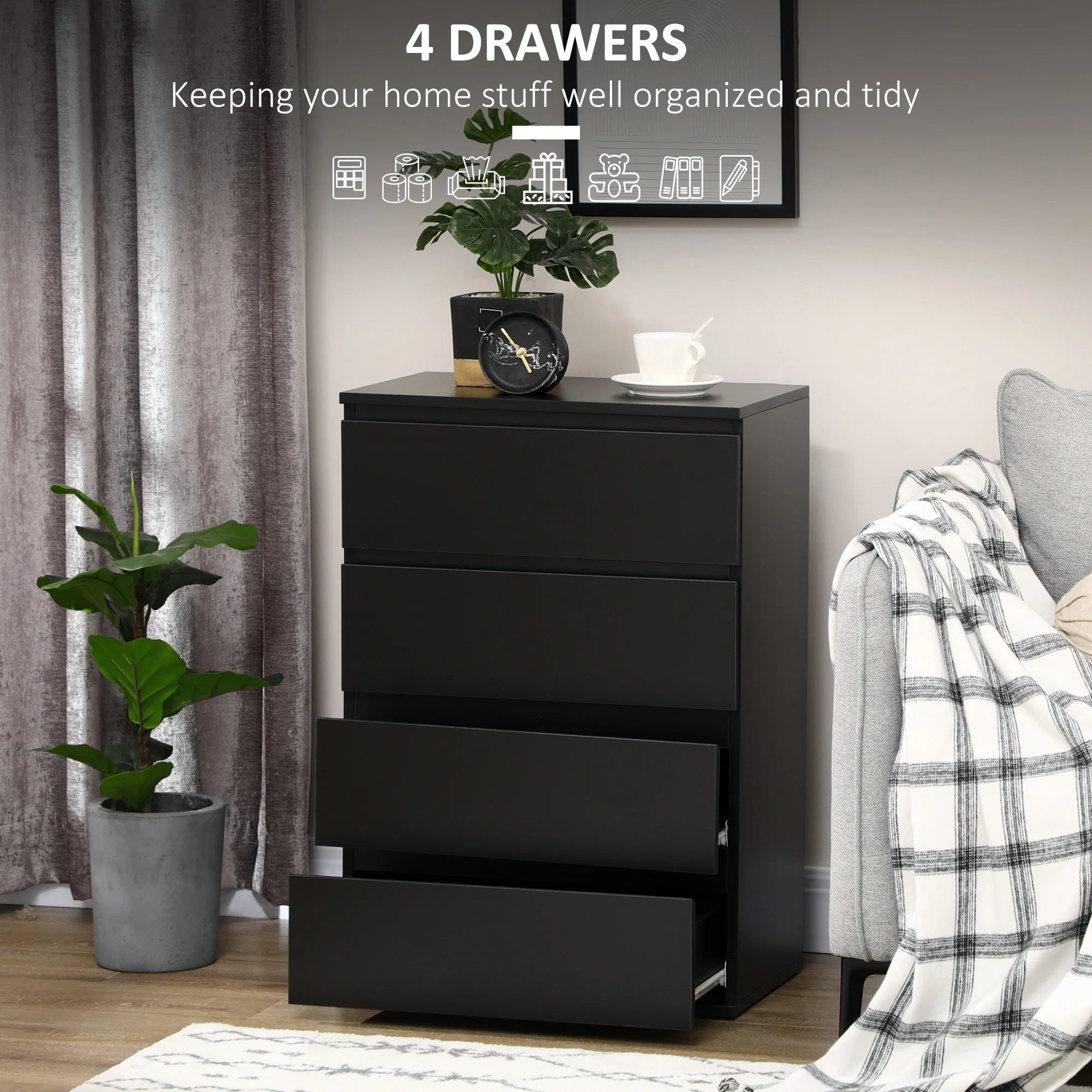 HOMCOM Bedroom Chest of Drawers, 4 Drawers Dresser, Drawer Unit - Image 4
