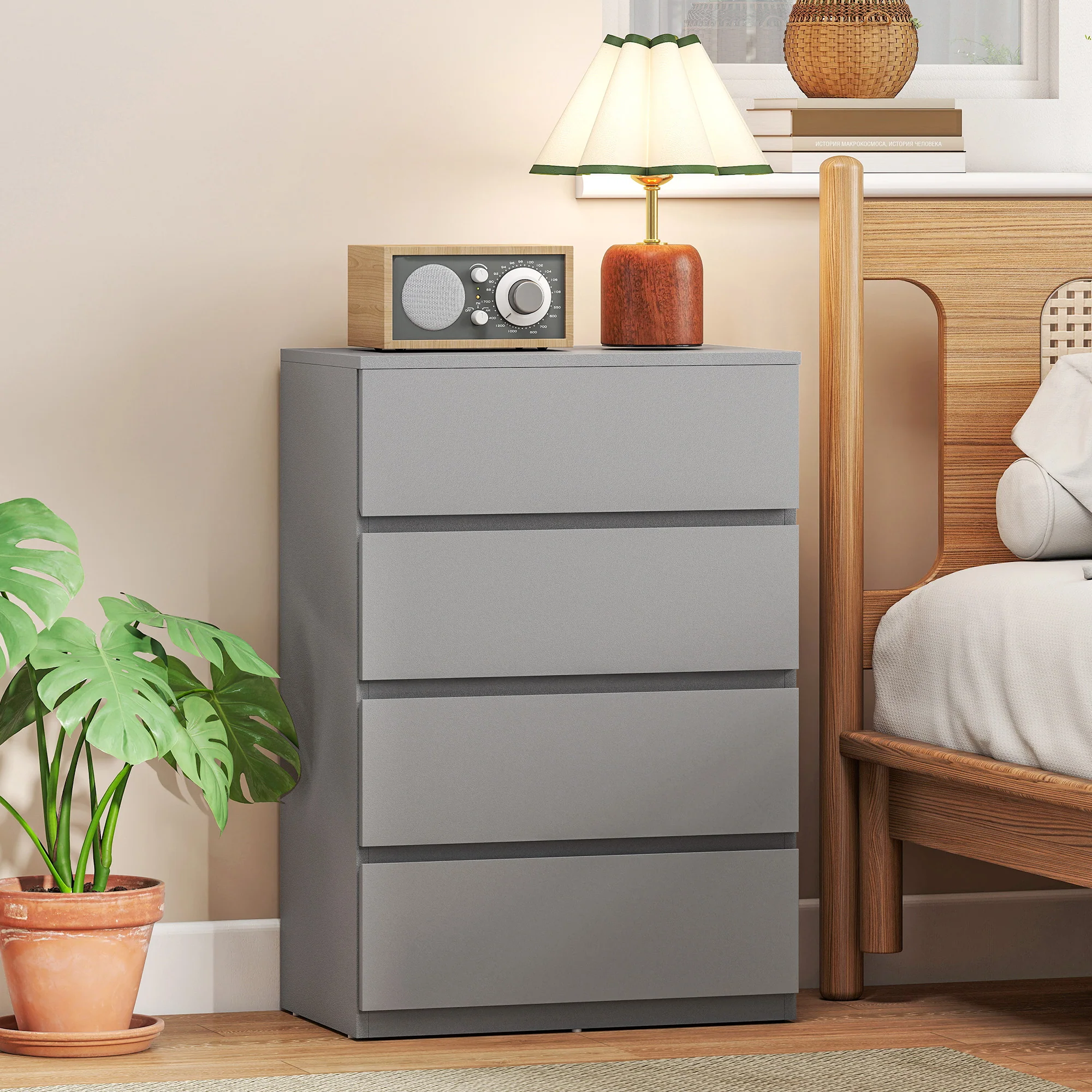 HOMCOM Bedroom Chest of Drawers, 4 Drawers Dresser, Drawer Unit, Grey - Image 2