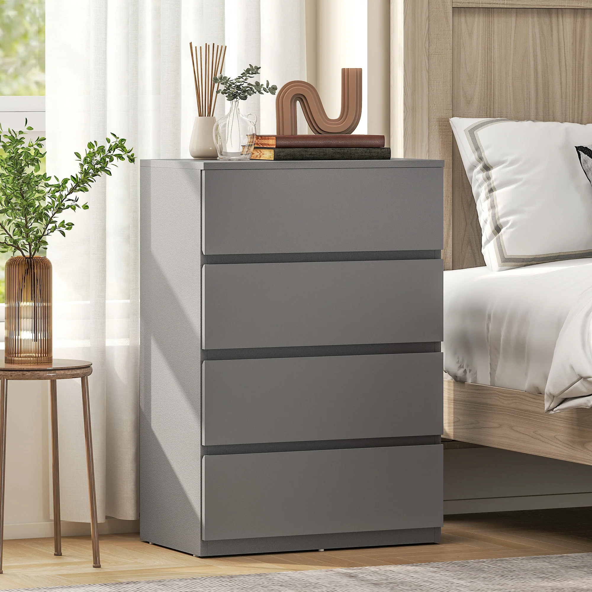 HOMCOM Bedroom Chest of Drawers, 4 Drawers Dresser, Drawer Unit, Grey - Image 7