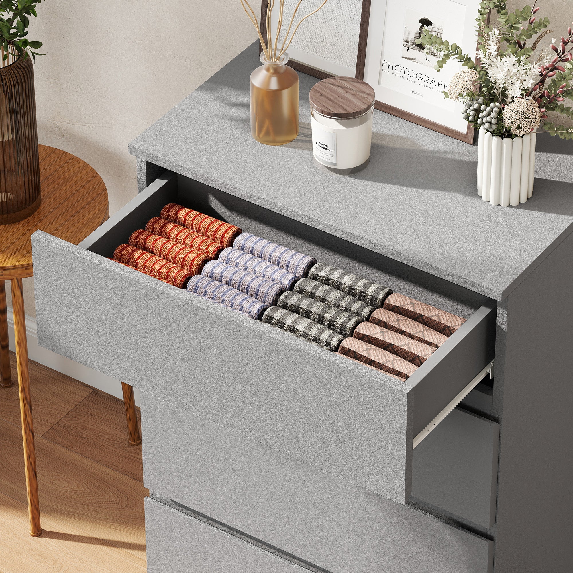 HOMCOM Bedroom Chest of Drawers, 4 Drawers Dresser, Drawer Unit, Grey - Image 9
