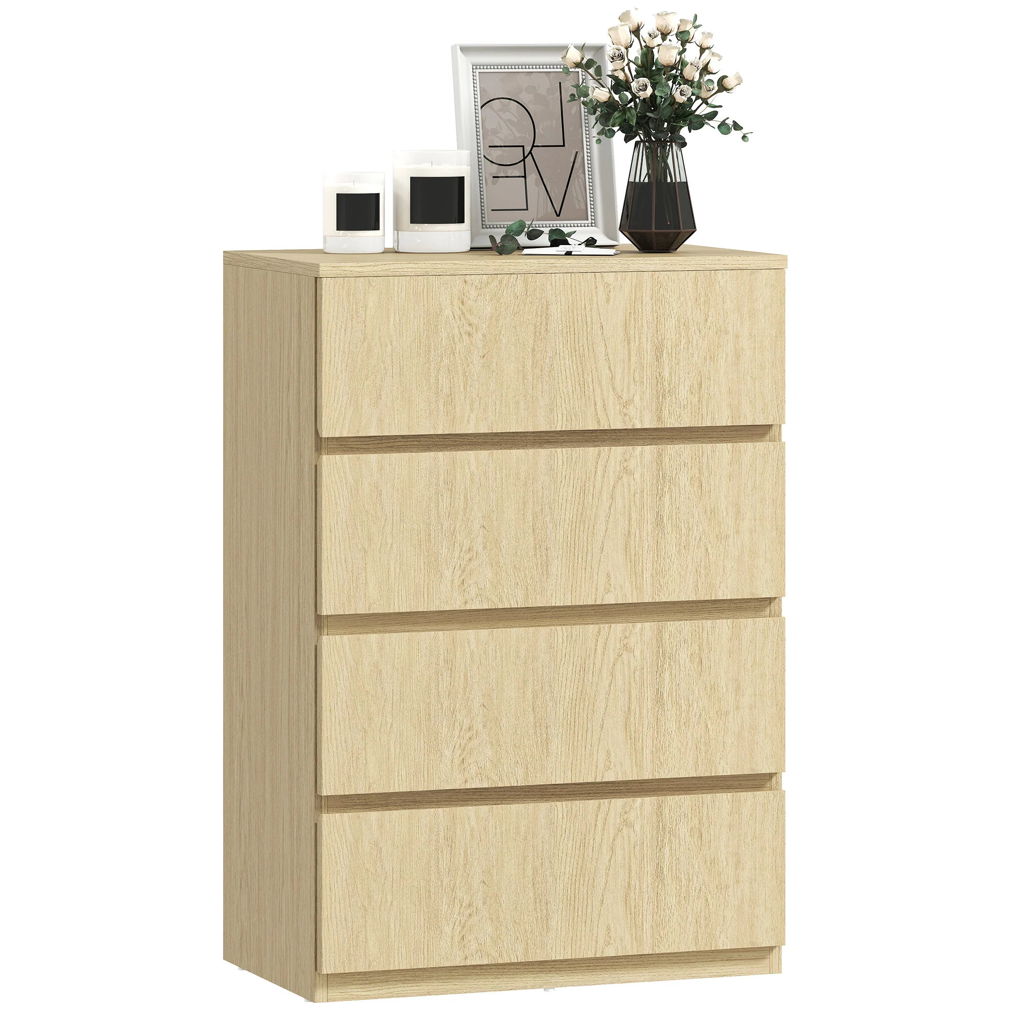 HOMCOM Bedroom Chest of Drawers, 4 Drawers Dresser, Drawer Unit, Natural