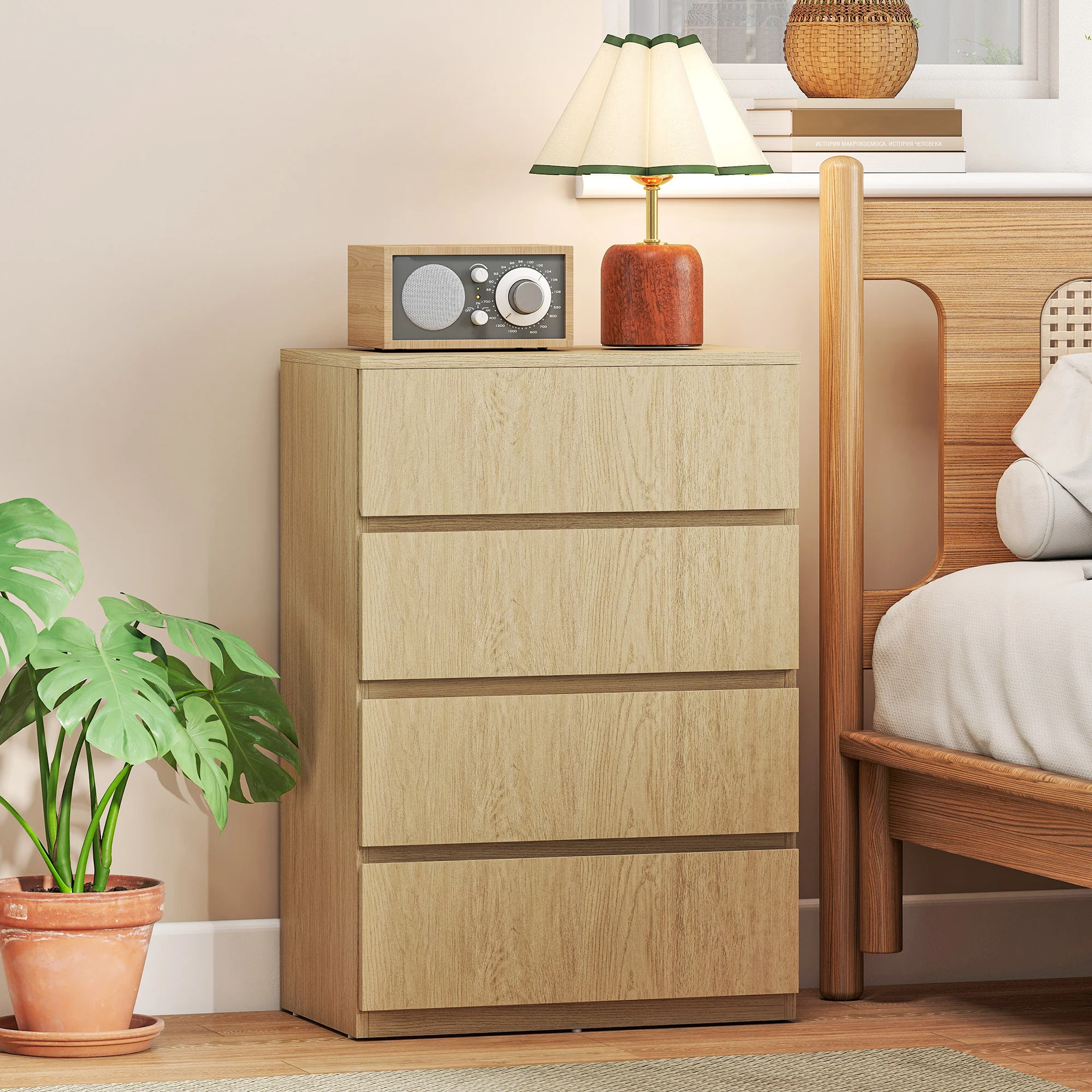 HOMCOM Bedroom Chest of Drawers, 4 Drawers Dresser, Drawer Unit, Natural - Image 2