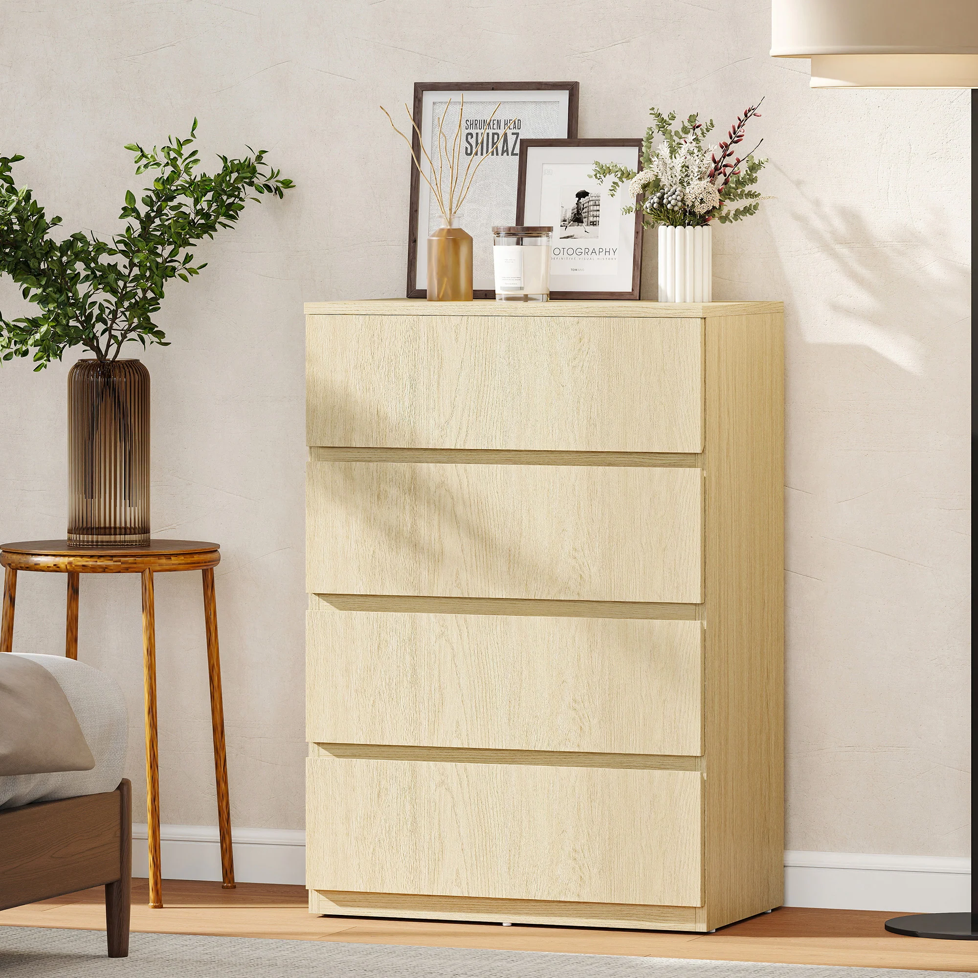 HOMCOM Bedroom Chest of Drawers, 4 Drawers Dresser, Drawer Unit, Natural - Image 6