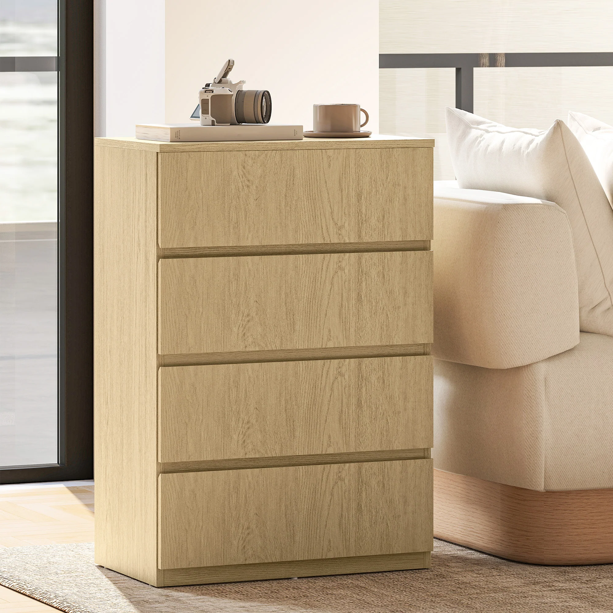 HOMCOM Bedroom Chest of Drawers, 4 Drawers Dresser, Drawer Unit, Natural - Image 8