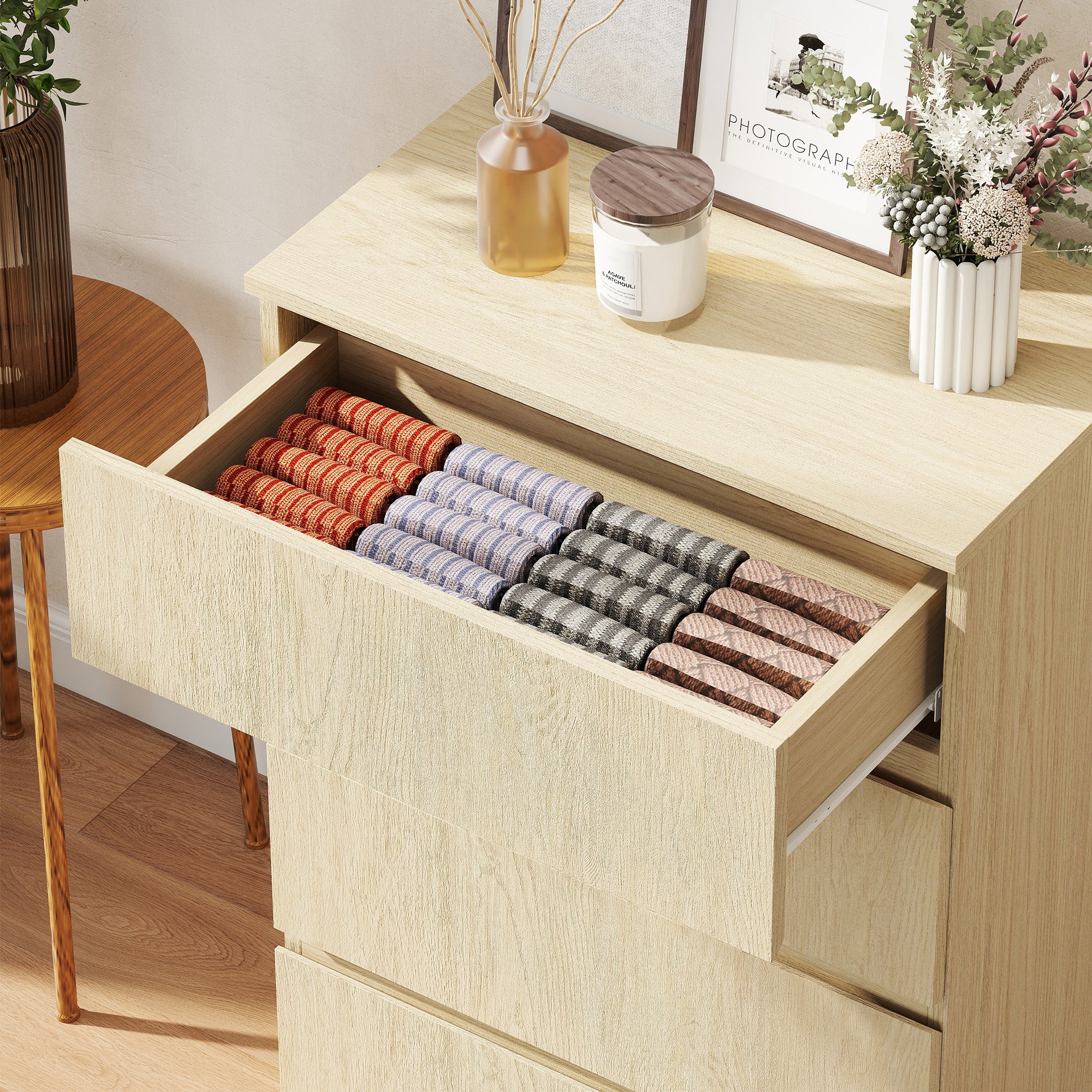 HOMCOM Bedroom Chest of Drawers, 4 Drawers Dresser, Drawer Unit, Natural - Image 9
