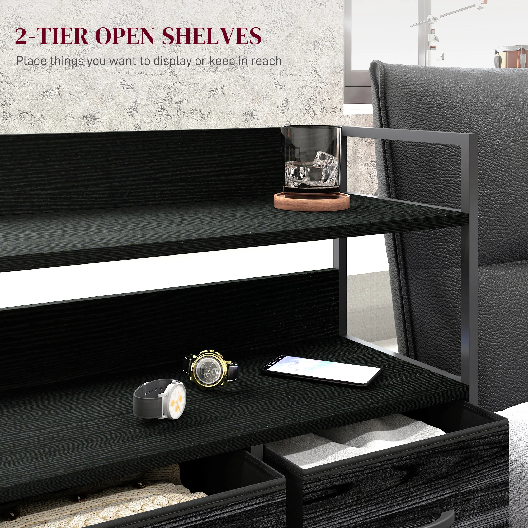 HOMCOM Bedroom Chest of Drawers 5 Drawer Dresser w/ Shelves - Image 4