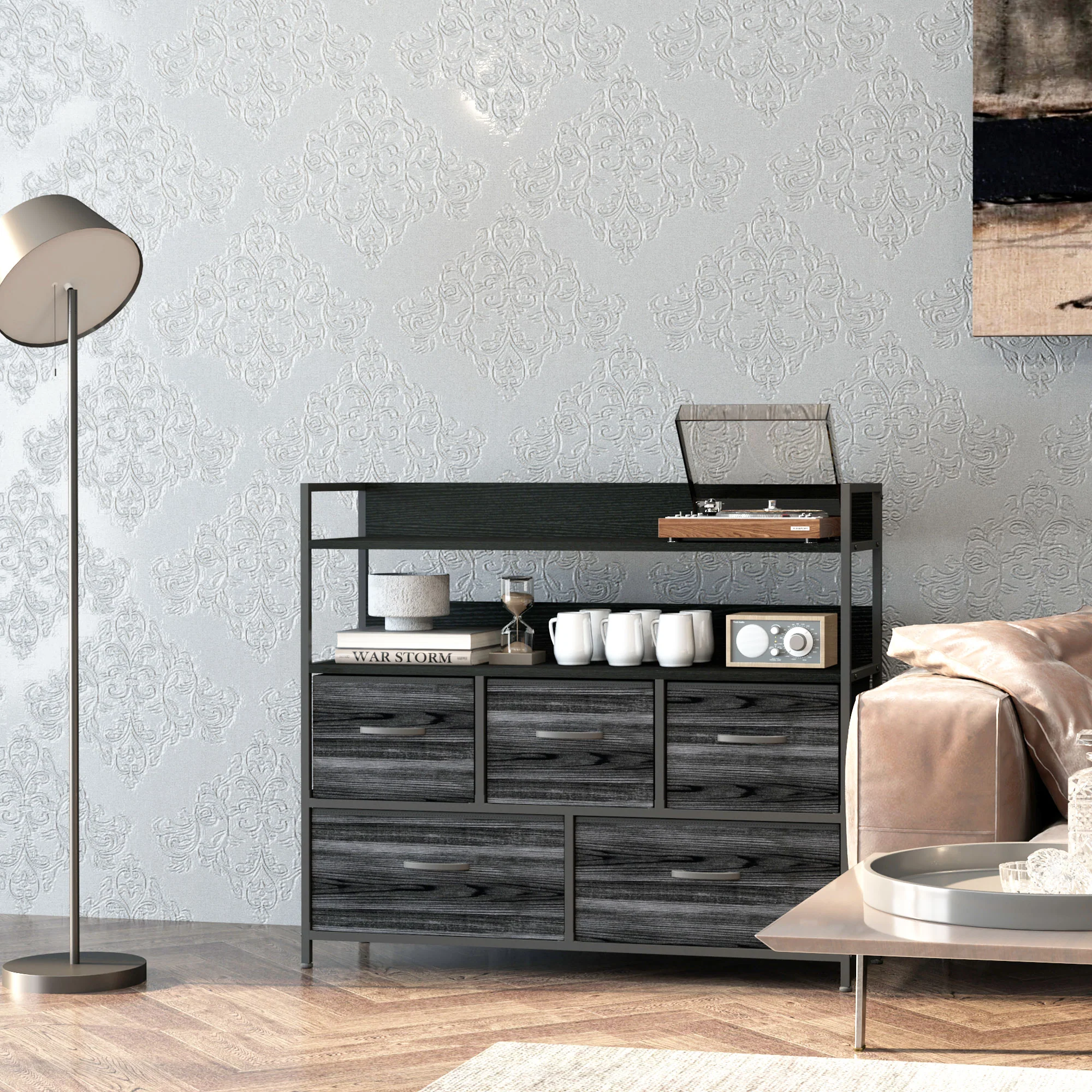 HOMCOM Bedroom Chest of Drawers 5 Drawer Dresser w/ Shelves - Image 8