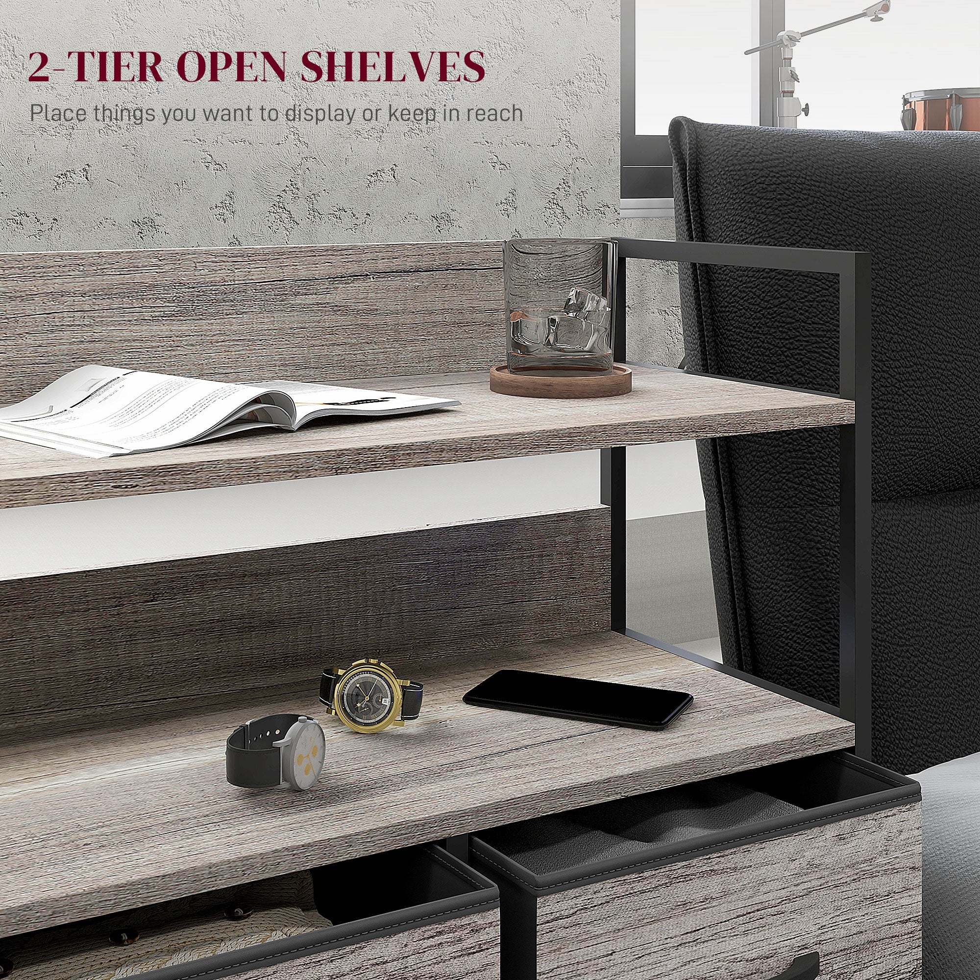 HOMCOM Bedroom Chest Of Drawers 5 Drawer Dresser W/ Shelves, Grey Wood Effect - Image 4