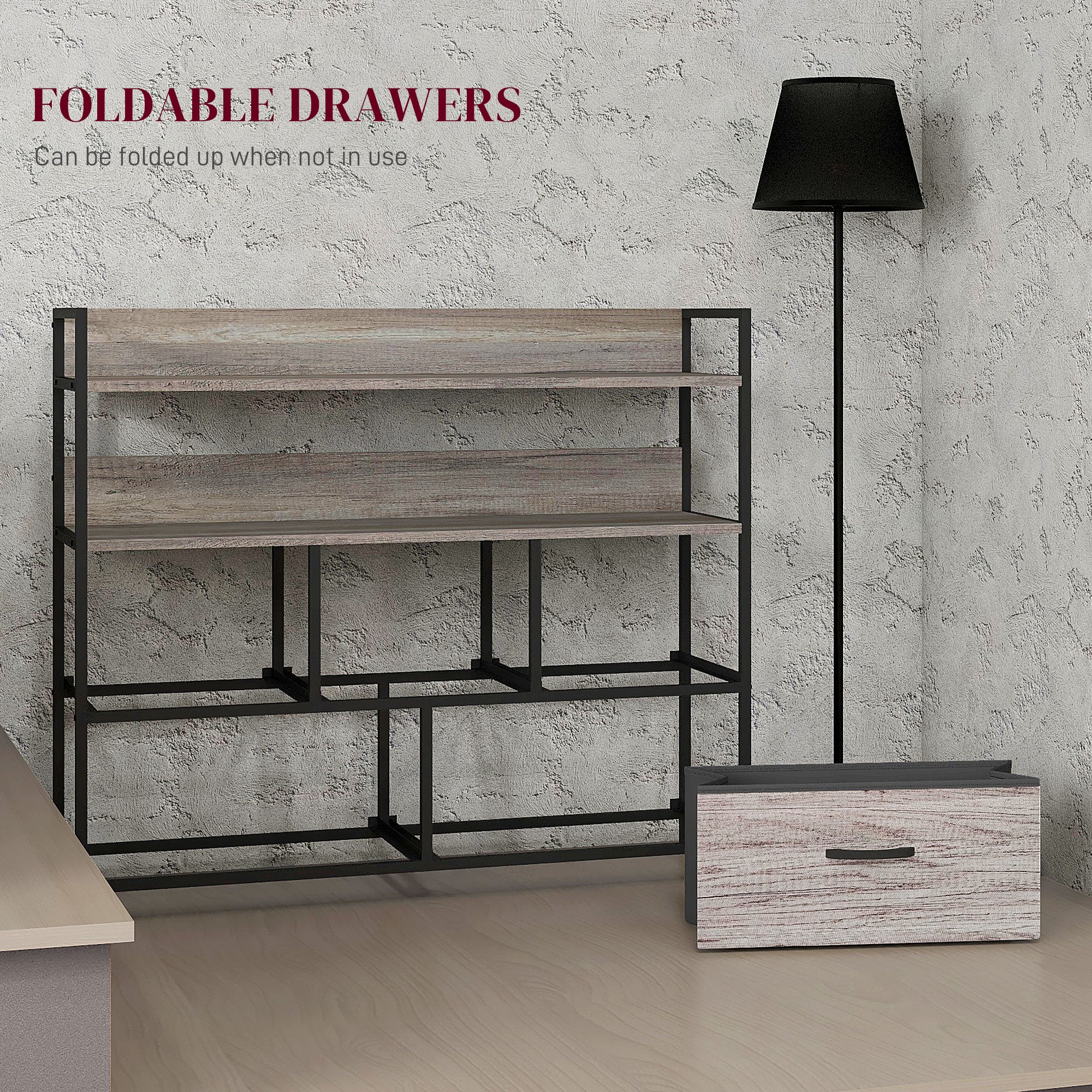 HOMCOM Bedroom Chest Of Drawers 5 Drawer Dresser W/ Shelves, Grey Wood Effect - Image 6