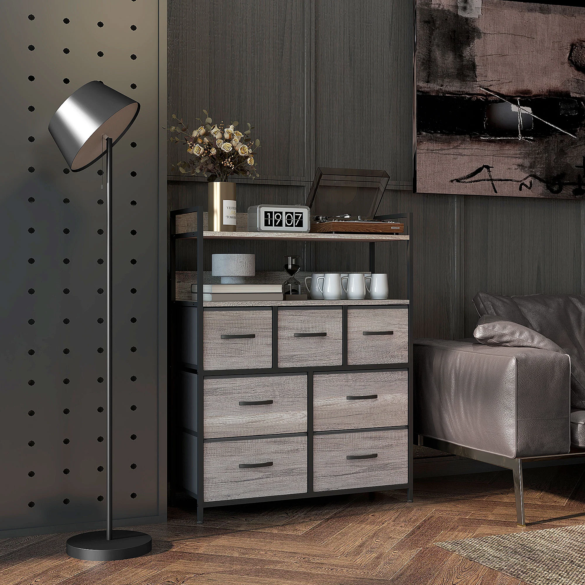 HOMCOM Bedroom Chest of Drawers 7 Drawer Dresser w/ Shelves - Image 11