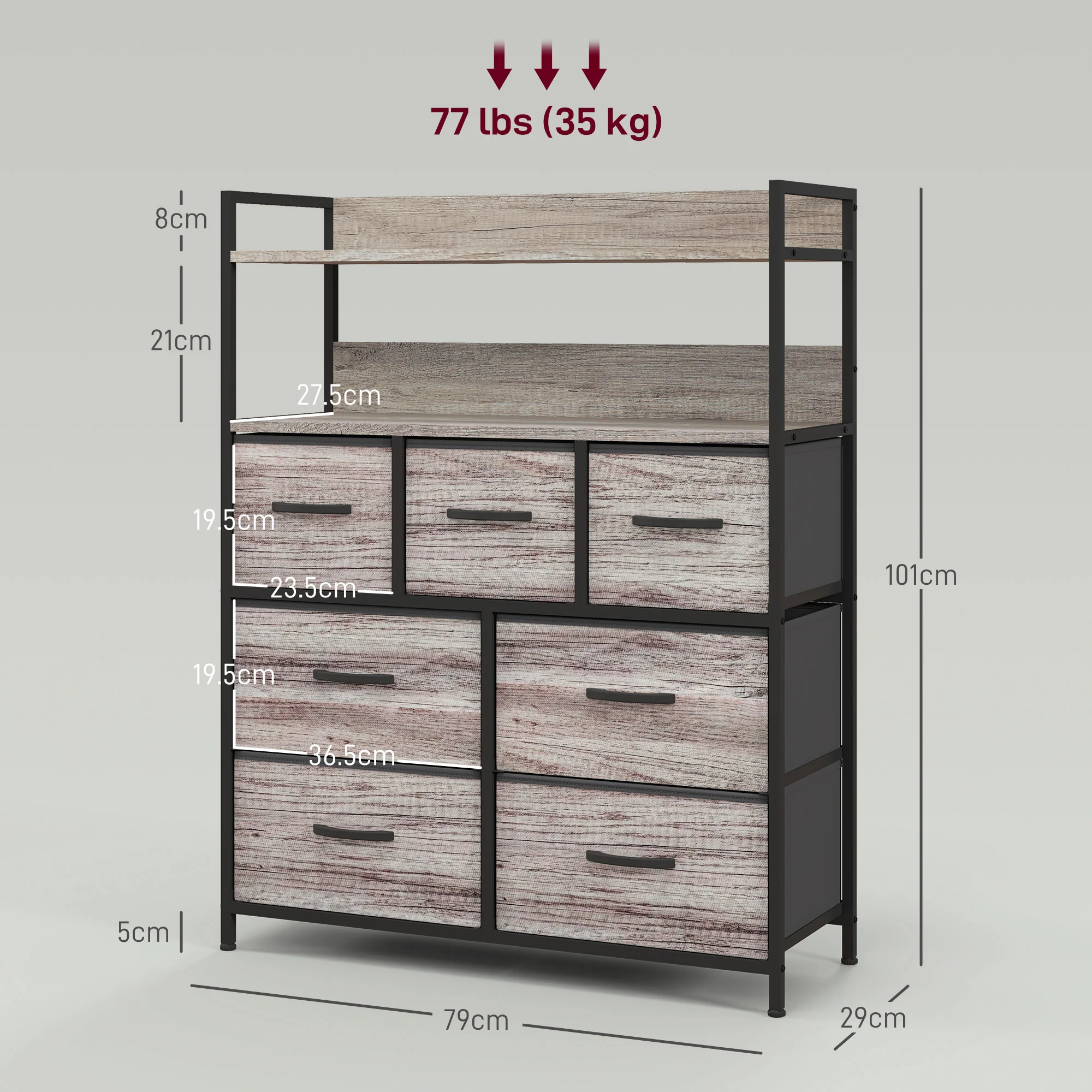 HOMCOM Bedroom Chest of Drawers 7 Drawer Dresser w/ Shelves - Image 14