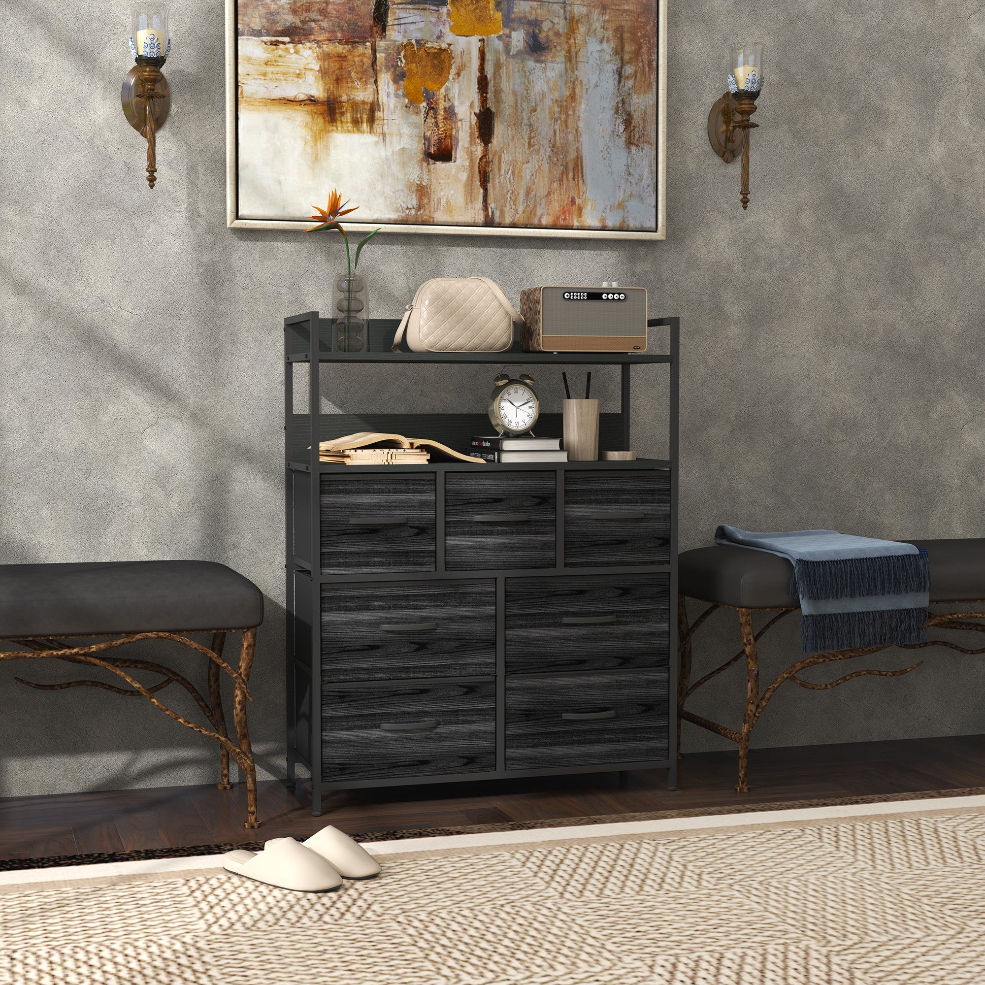 HOMCOM Bedroom Chest of Drawers 7 Drawer Dresser w/ Shelves - Image 2
