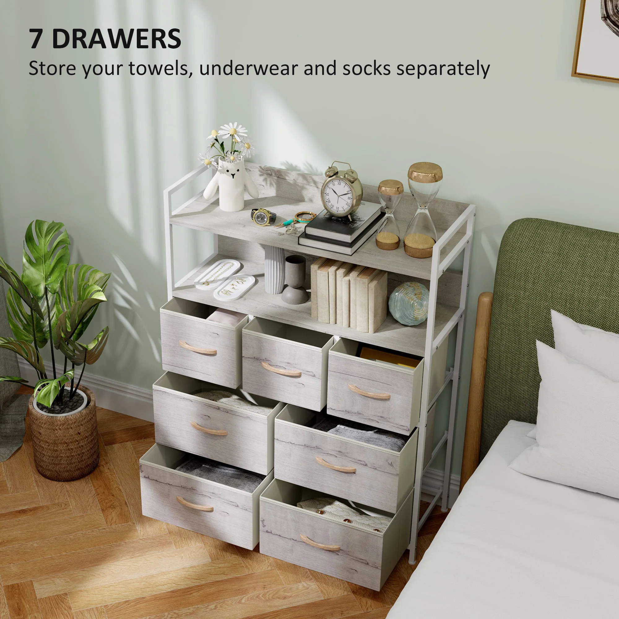 HOMCOM Bedroom Chest of Drawers 7 Drawer Dresser w/ Shelves - Image 21