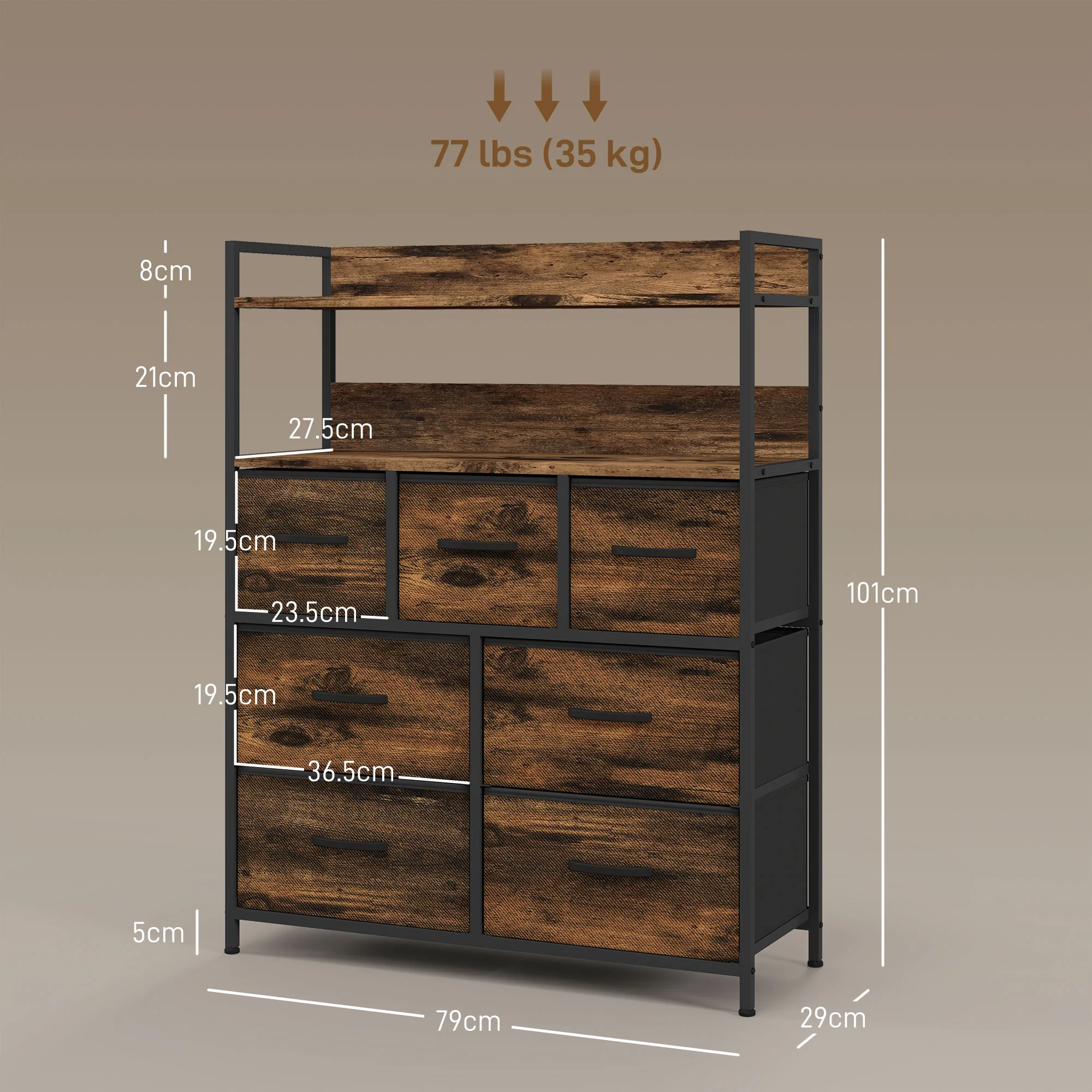 HOMCOM Bedroom Chest of Drawers 7 Drawer Dresser w/ Shelves - Image 32