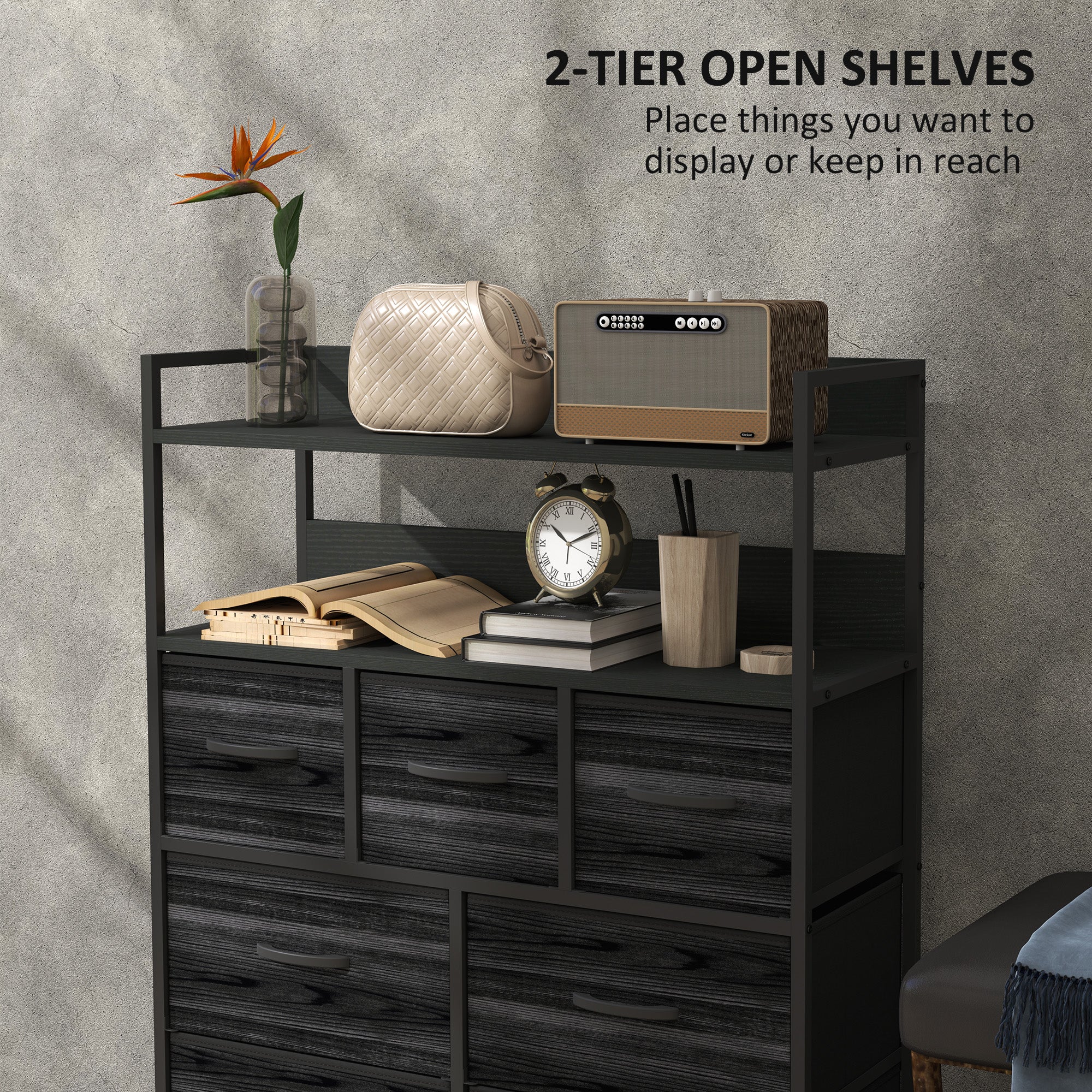 HOMCOM Bedroom Chest of Drawers 7 Drawer Dresser w/ Shelves - Image 4