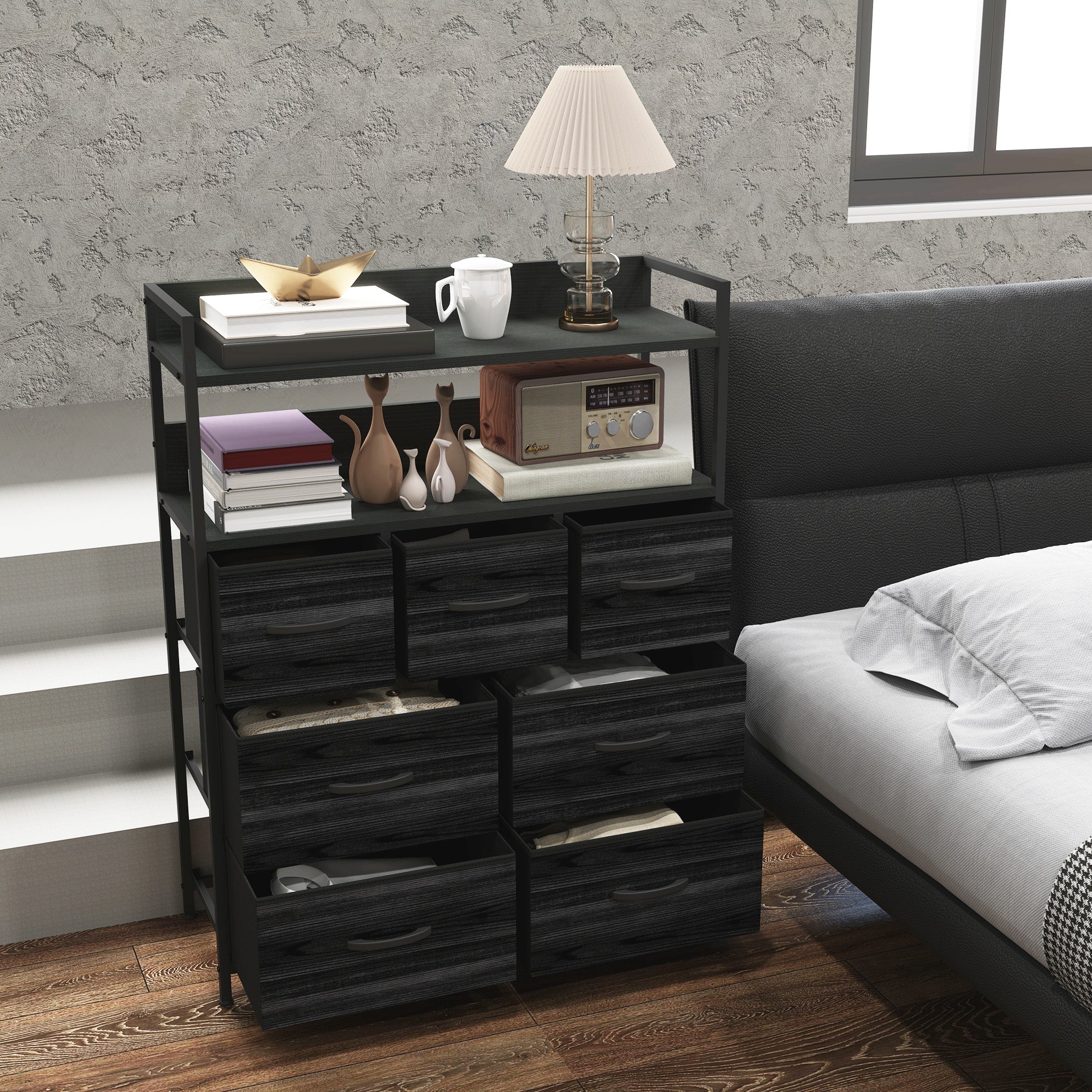 HOMCOM Bedroom Chest of Drawers 7 Drawer Dresser w/ Shelves - Image 8