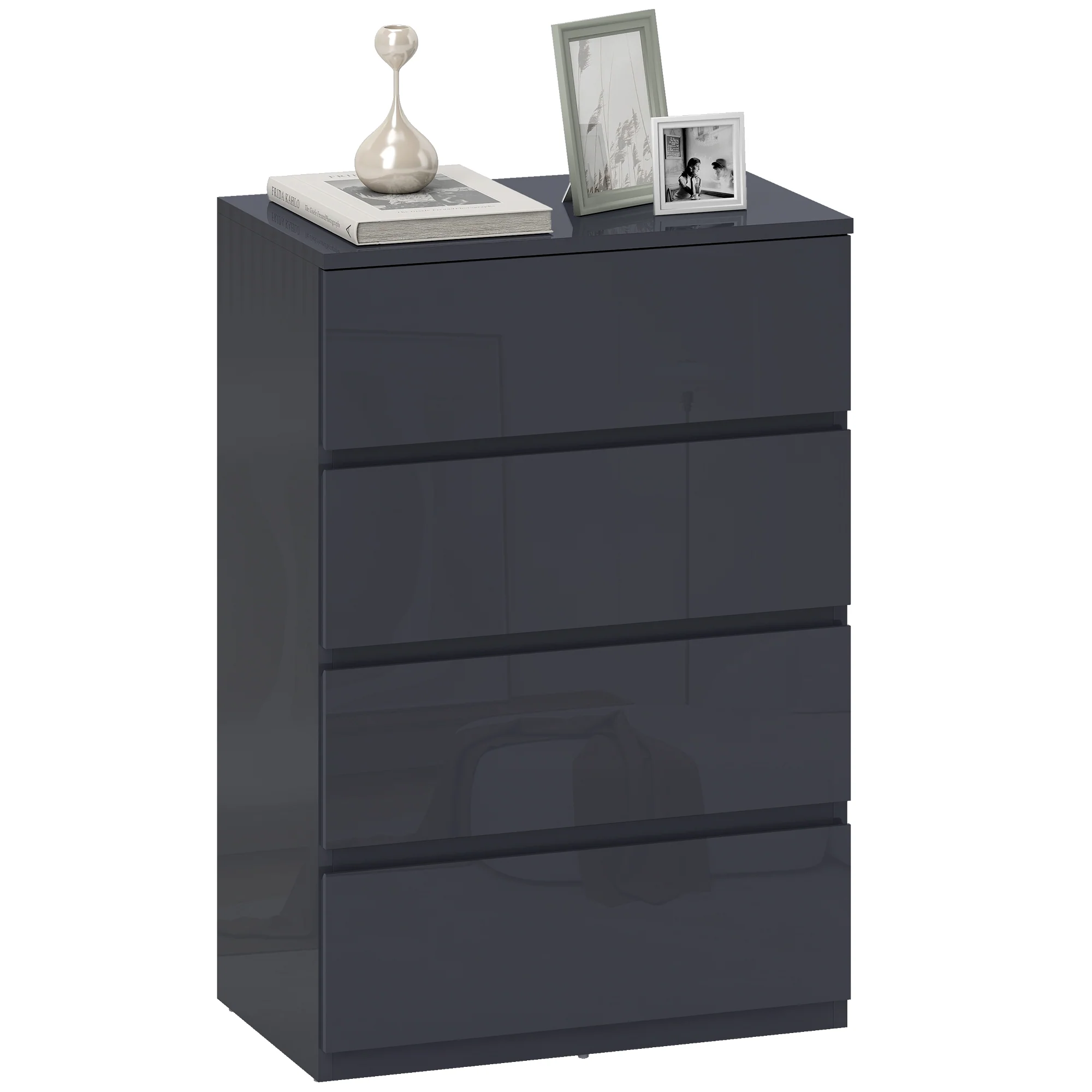 HOMCOM Bedroom Chest of Drawers, High Gloss 4 Drawers Dresser, Grey