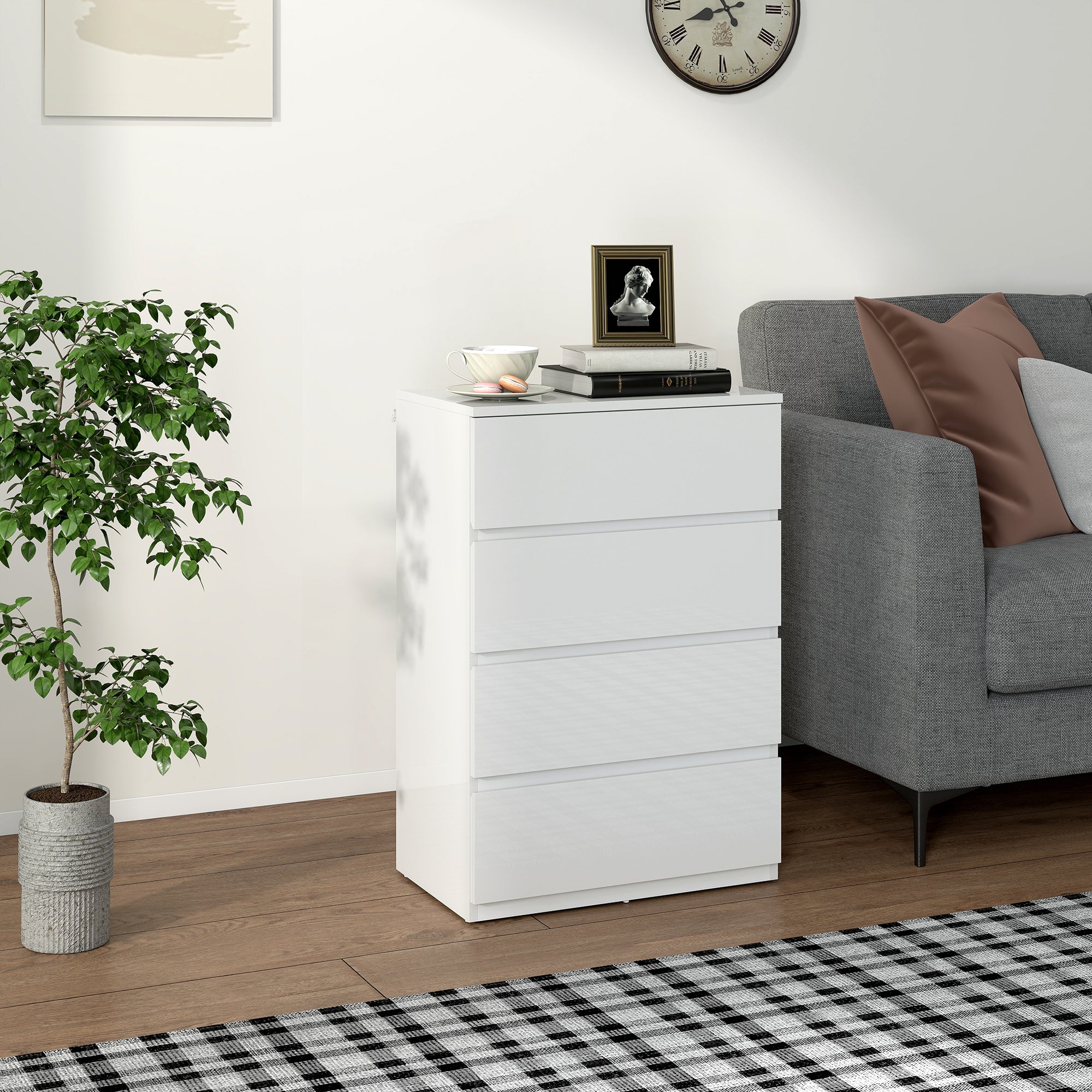 HOMCOM Bedroom Chest of Drawers, High Gloss 4 Drawers Dresser, White - Image 2