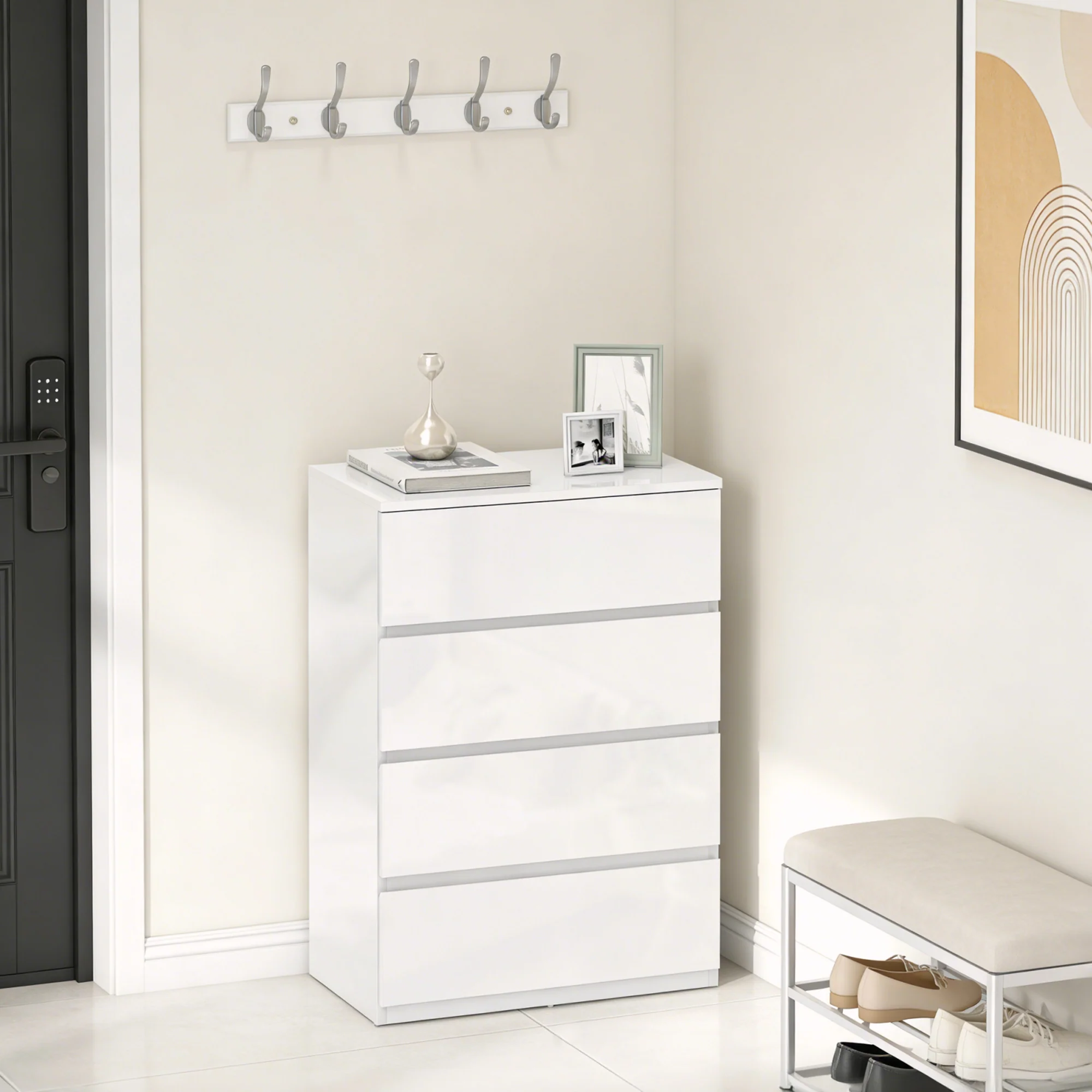 HOMCOM Bedroom Chest of Drawers, High Gloss 4 Drawers Dresser, White - Image 8