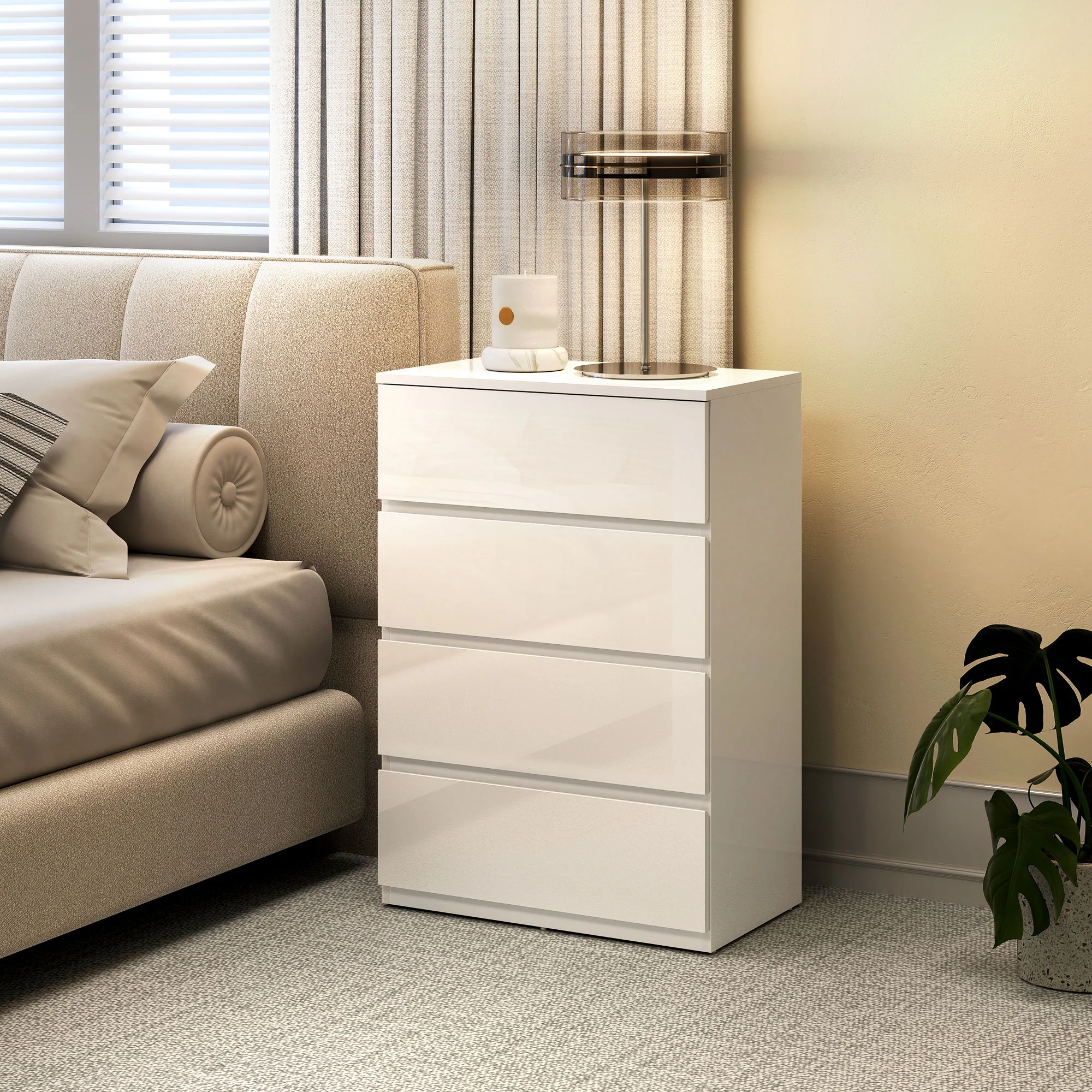 HOMCOM Bedroom Chest of Drawers, High Gloss 4 Drawers Dresser, White - Image 9