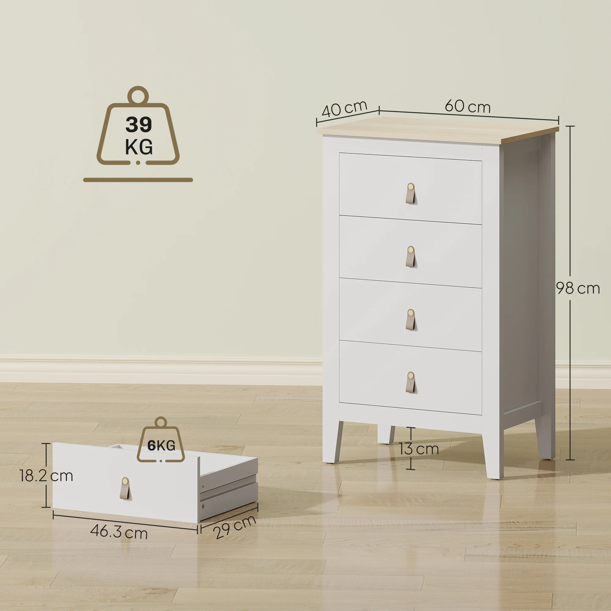 HOMCOM Bedroom Chest Of Drawers, Modern 4 Drawer Dresser - Image 14