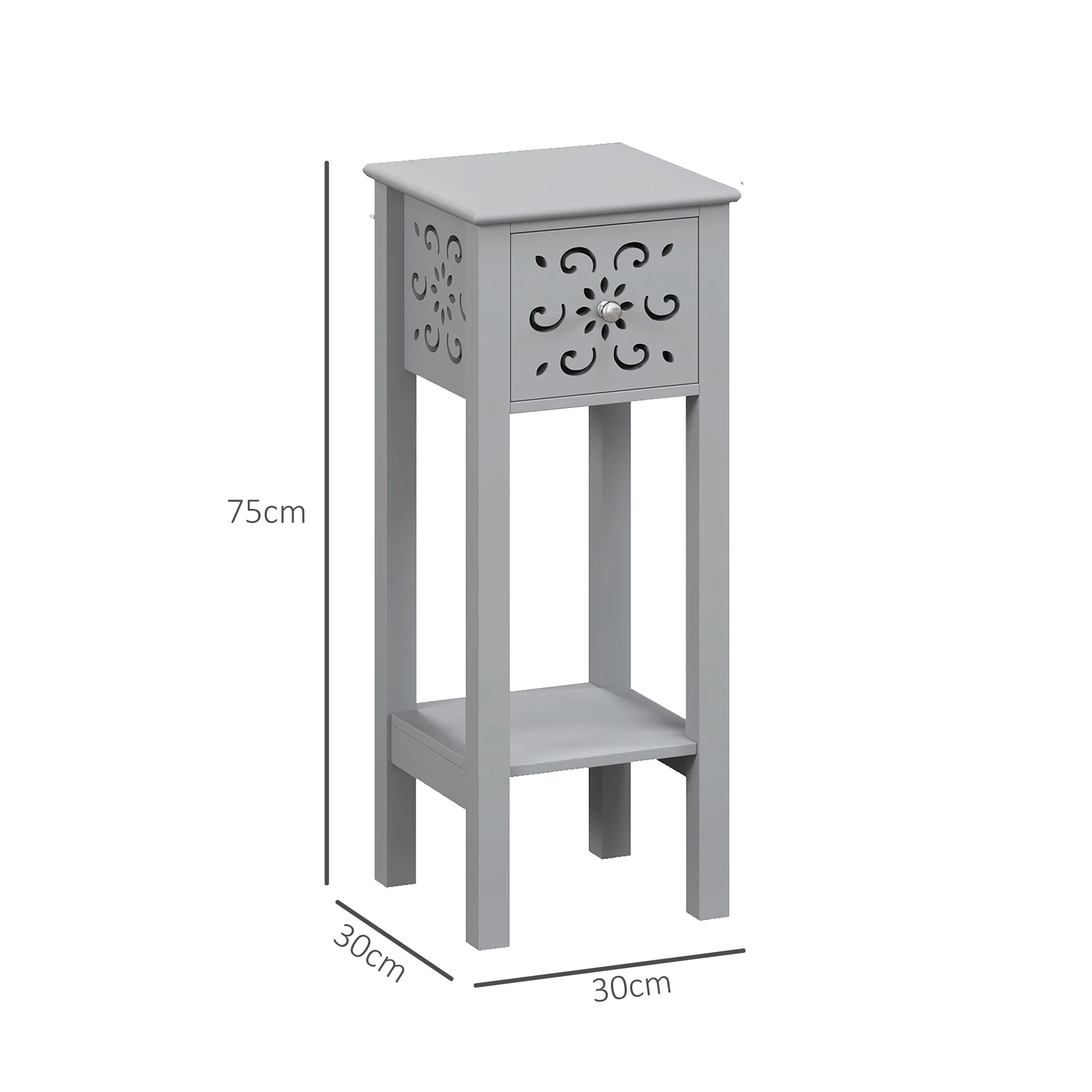 HOMCOM Bedside Table Set, End Table Set with Drawer and Storage Shelf, Grey - Image 5