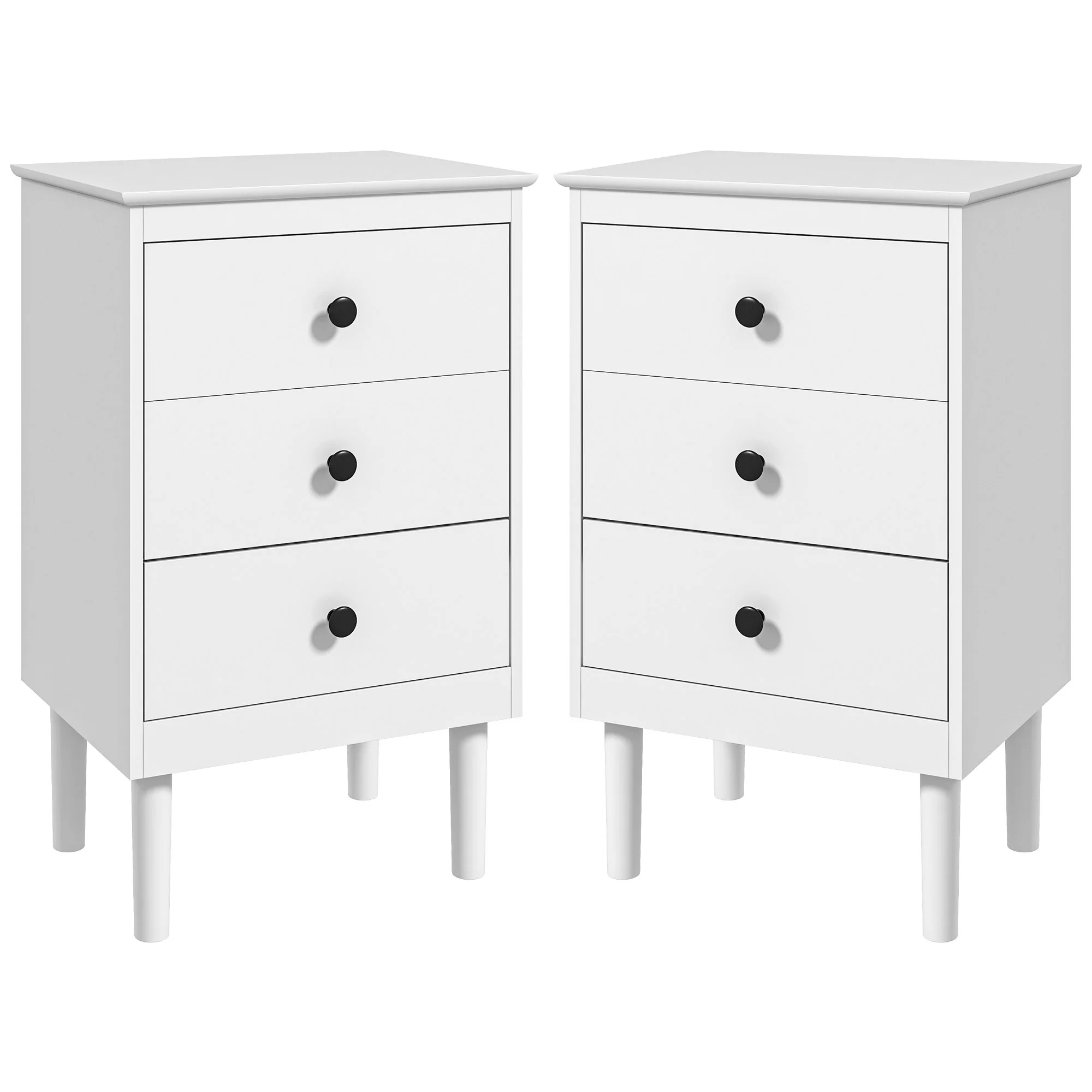 HOMCOM Bedside Table Set Of 2, Bedside Cabinet W/ 3 Drawers, Modern Side Table,