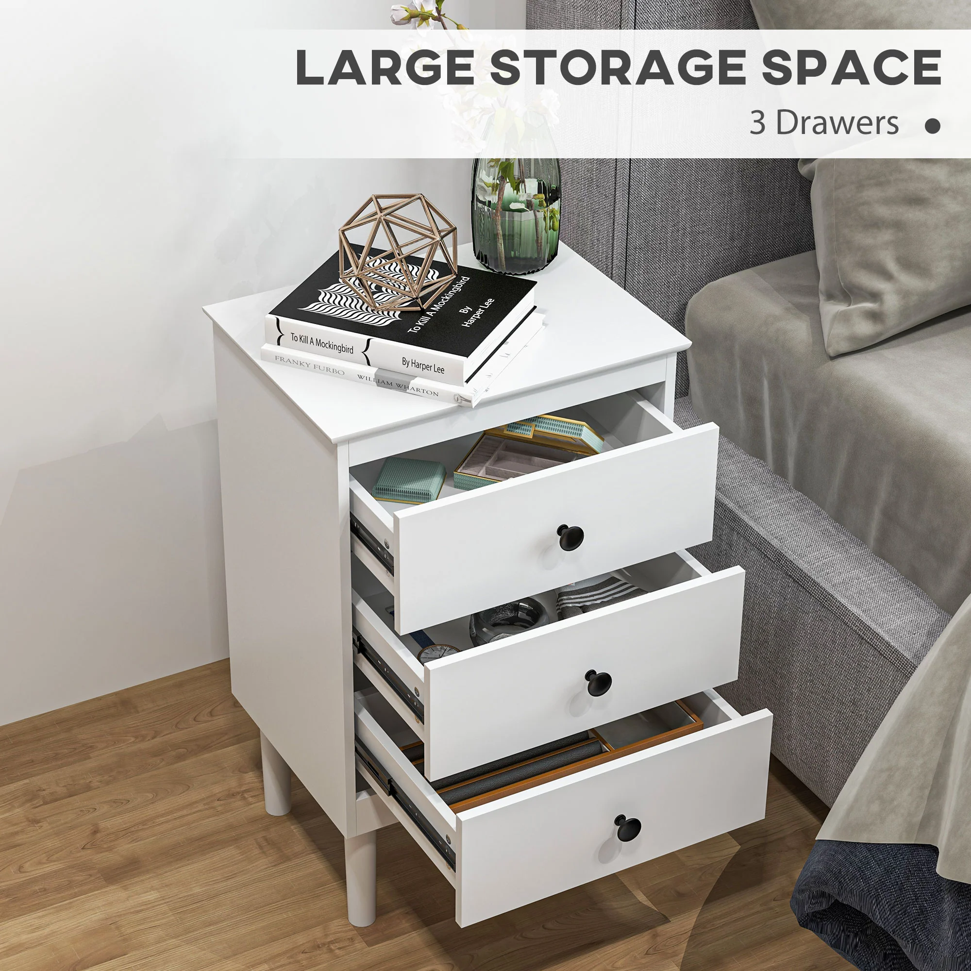 HOMCOM Bedside Table Set Of 2, Bedside Cabinet W/ 3 Drawers, Modern Side Table, - Image 13