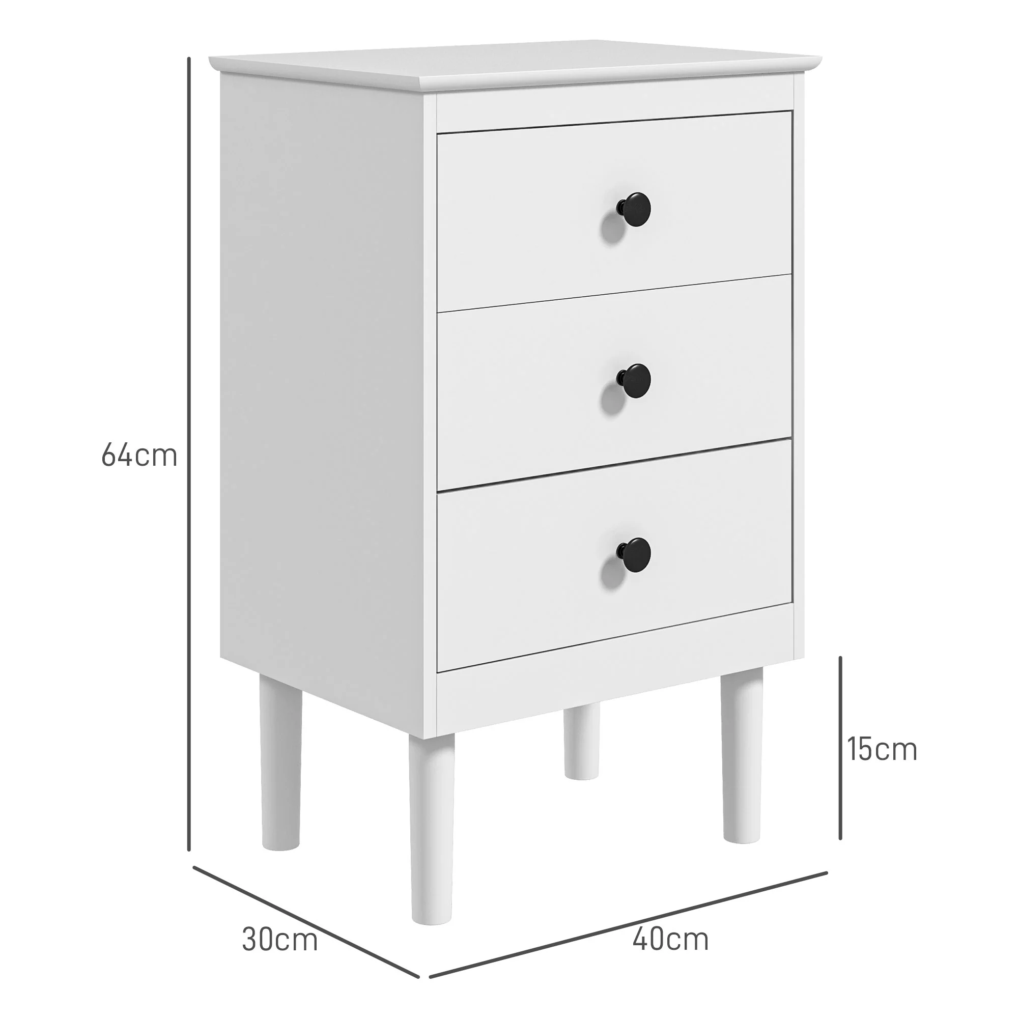 HOMCOM Bedside Table Set Of 2, Bedside Cabinet W/ 3 Drawers, Modern Side Table, - Image 15