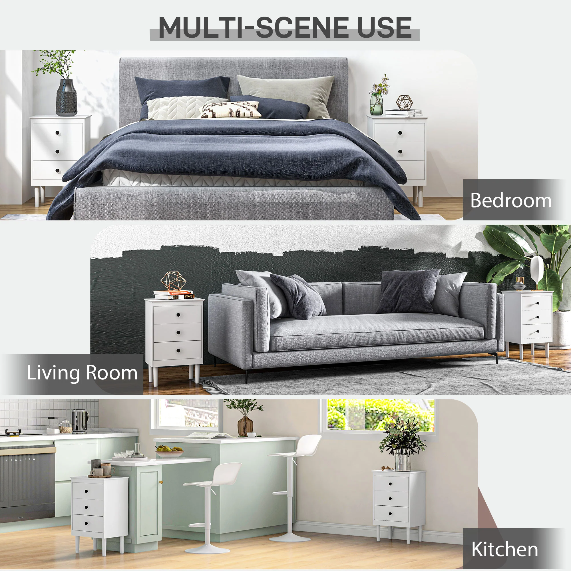 HOMCOM Bedside Table Set Of 2, Bedside Cabinet W/ 3 Drawers, Modern Side Table, - Image 16