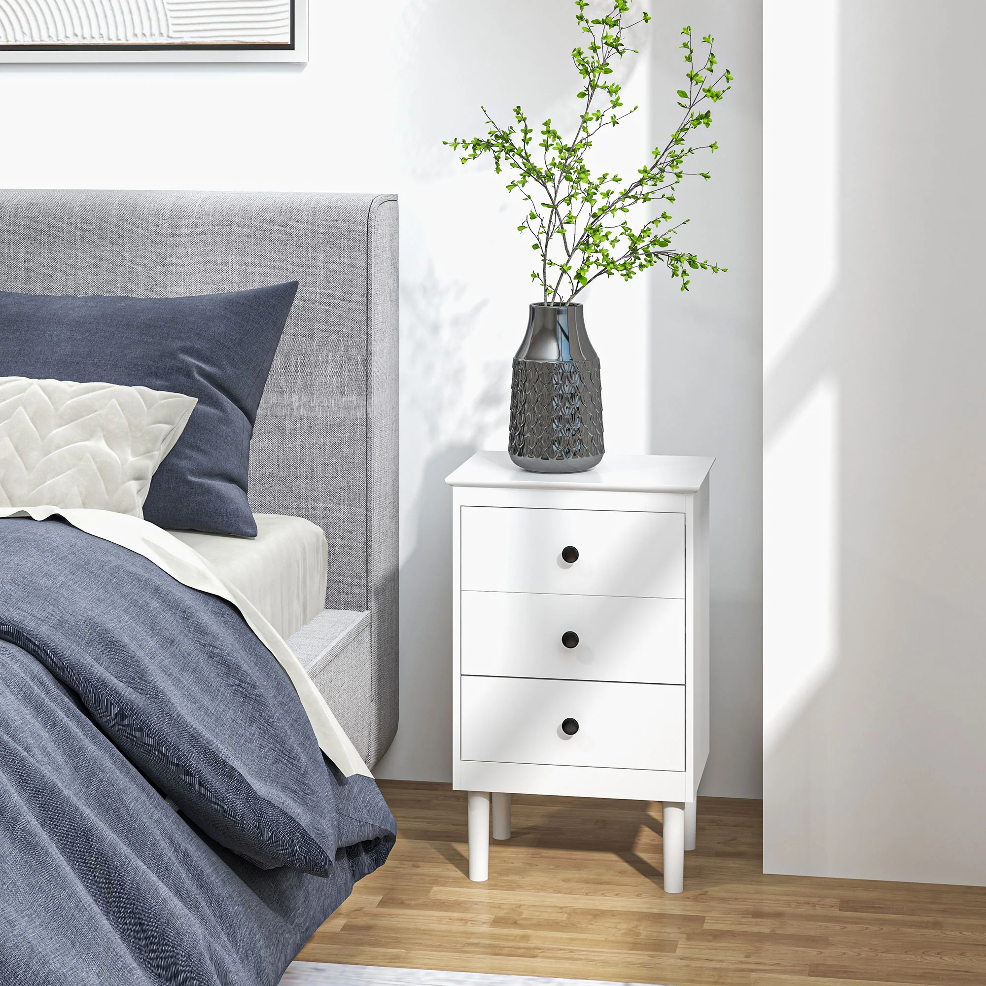 HOMCOM Bedside Table Set Of 2, Bedside Cabinet W/ 3 Drawers, Modern Side Table, - Image 19